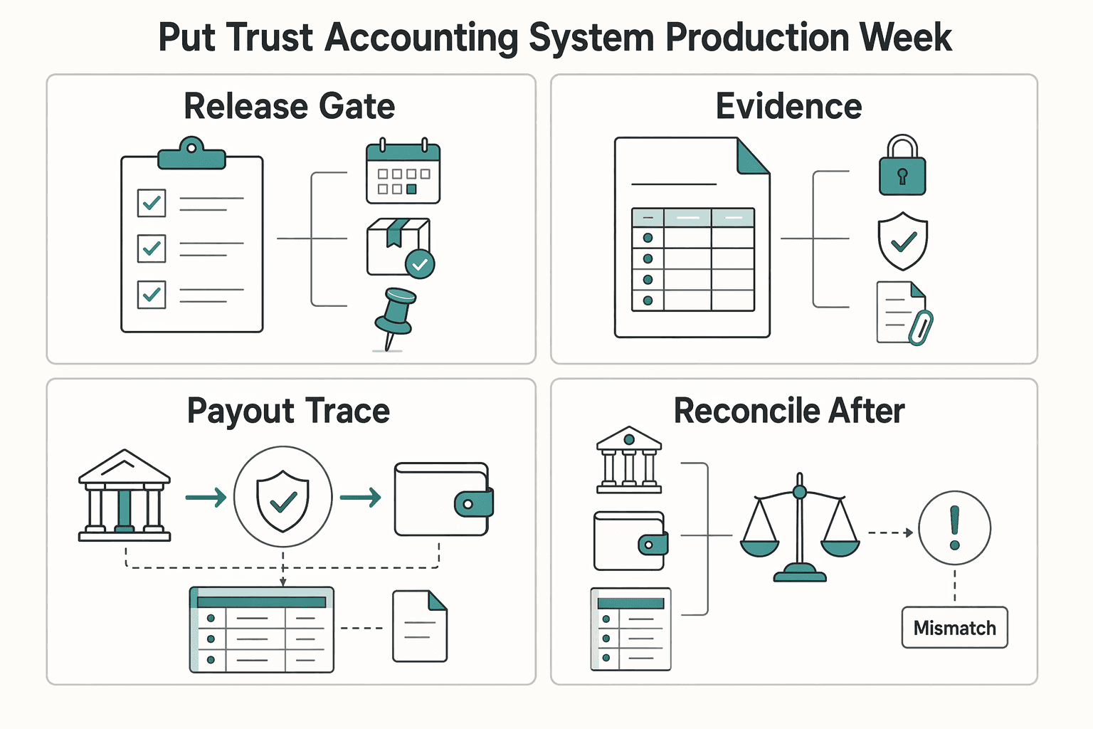 Diagram showing Put your trust accounting system into production this week for Trust Accounting for Freelancers Who Use Retainers.