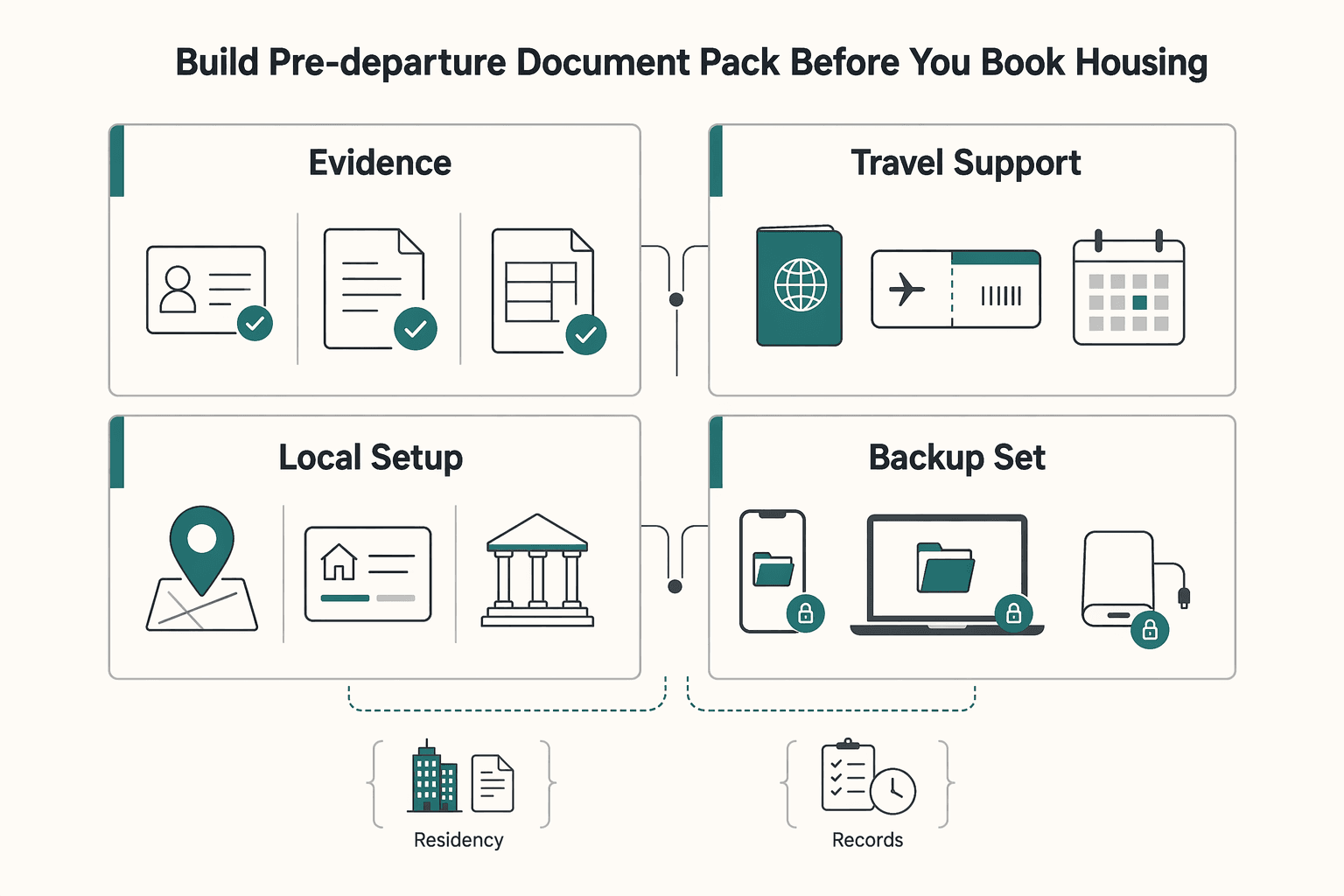 Diagram showing Build your pre-departure document pack before you book housing for Ho Chi Minh City Digital Nomad Guide for a 30-Day Move (2026).
