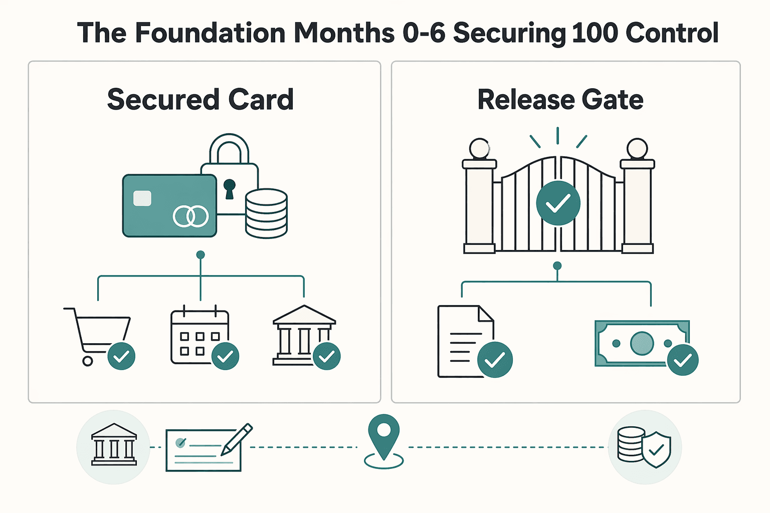 Diagram showing Phase 1: The Foundation (Months 0-6) - Securing 100% Control for How to Build Credit in College.