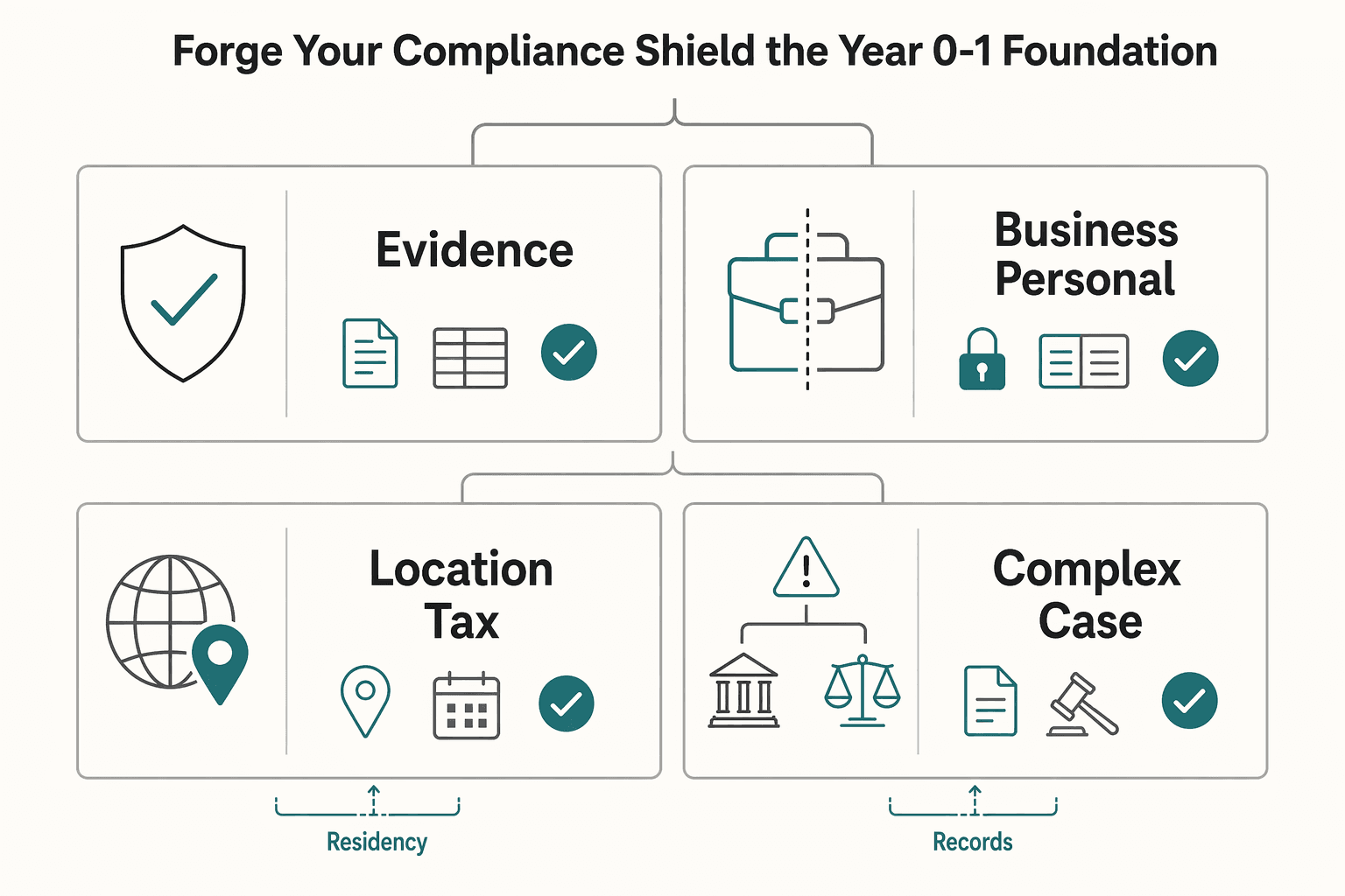 Diagram showing Step 1: Forge Your Compliance Shield (The Year 0-1 Foundation) for How to Create a 5-Year Financial Plan for Freelancers.