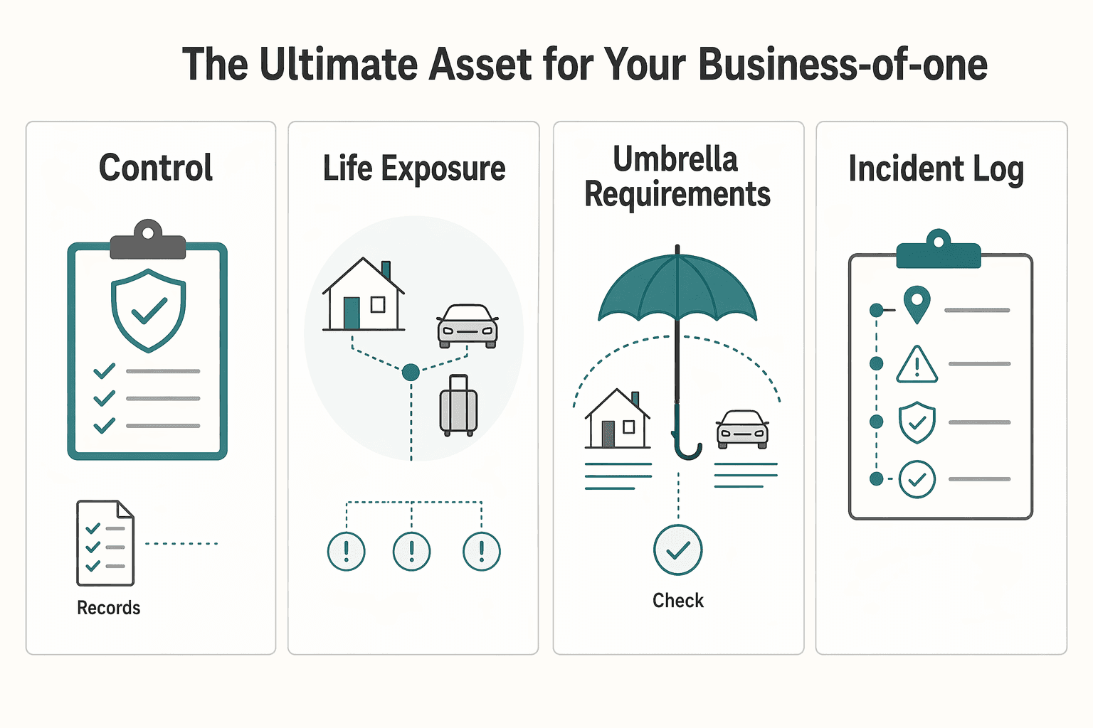 Diagram showing Peace of Mind: The Ultimate Asset for Your Business-of-One for Umbrella Insurance for Freelancers and Consultants.