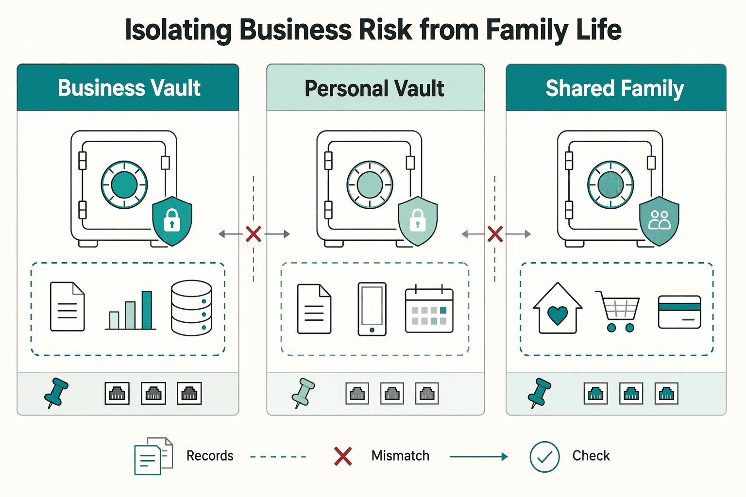 Diagram showing The Digital Firewall: Isolating Business Risk from Family Life for The Best Password Managers for Families.