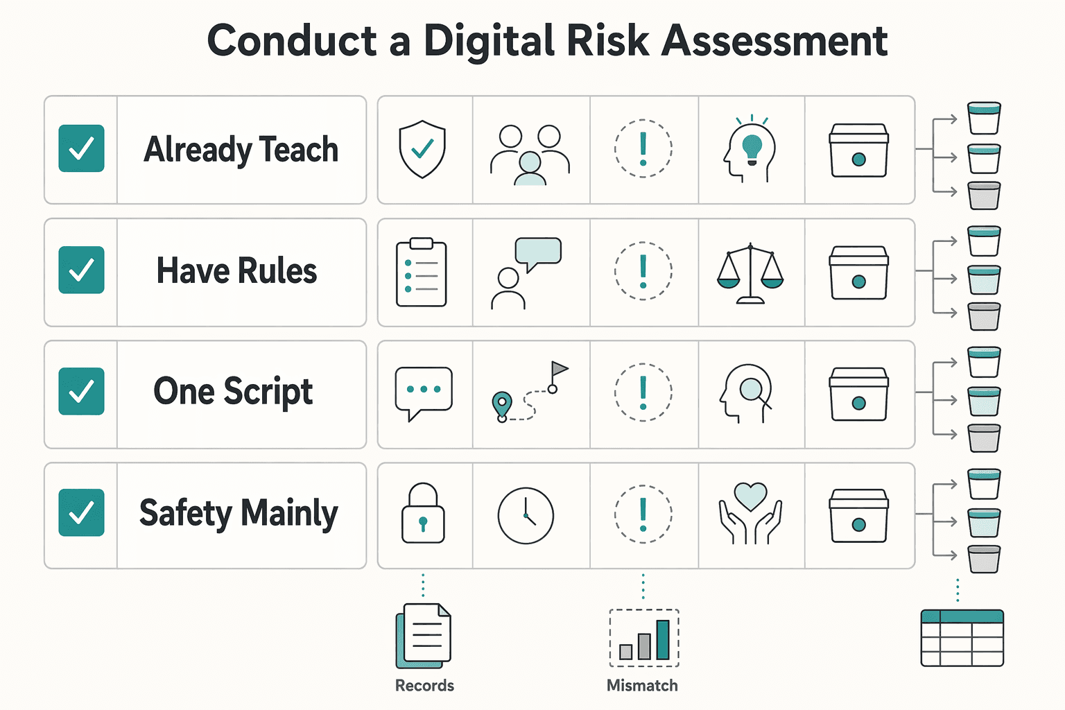 Diagram showing Step 1: Conduct a Digital Risk Assessment for How to Teach Your Kids About Online Privacy.