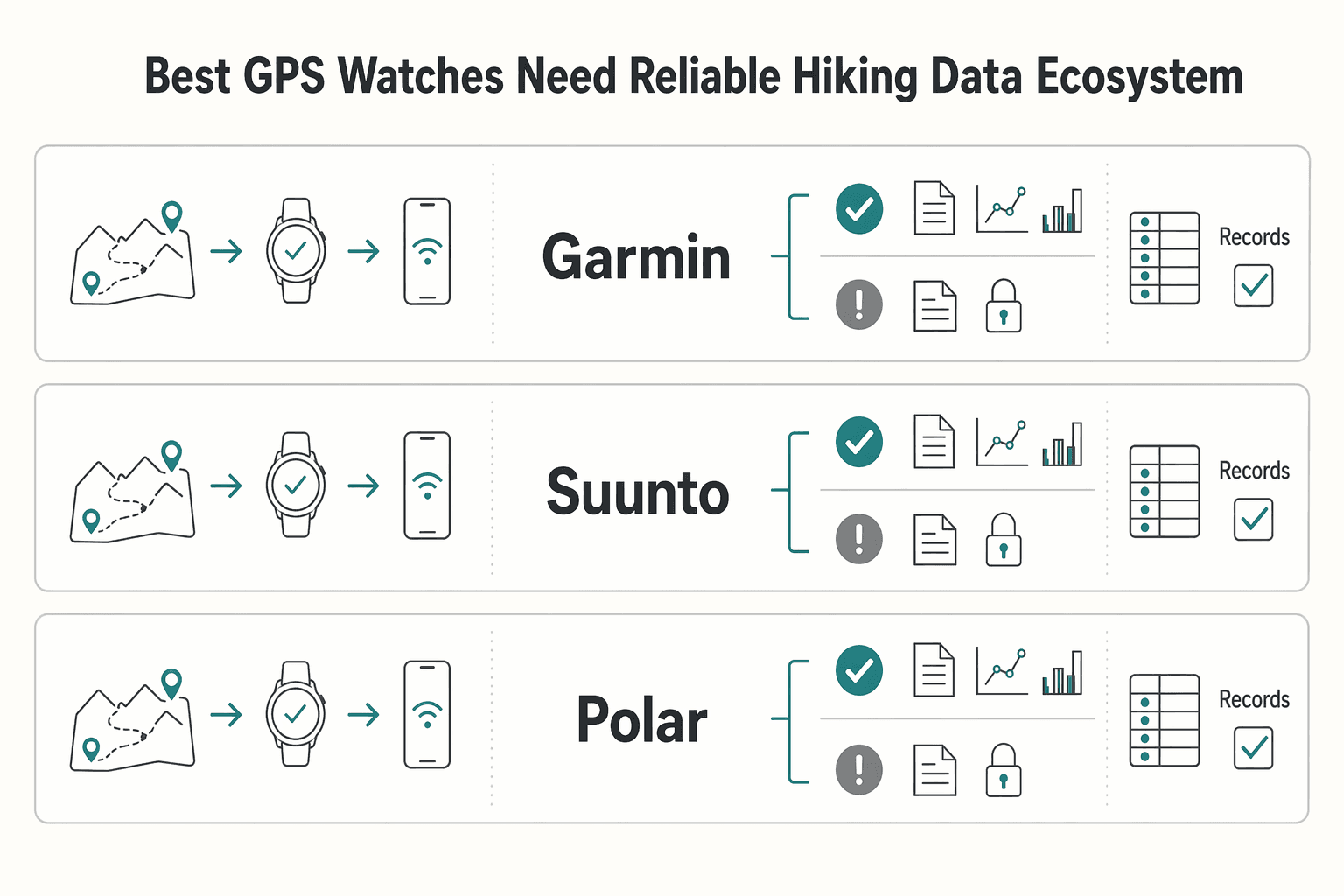 Diagram showing Pillar 3: The Best GPS Watches Need a Reliable Hiking Data Ecosystem for The Best GPS Watches for Hiking and Trail Running.