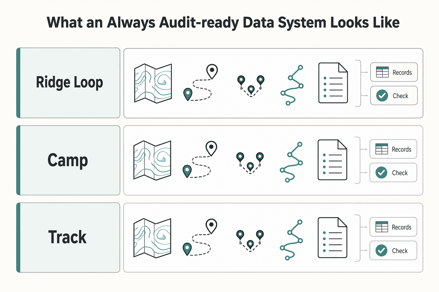 Diagram showing Phase 3: What an "Always Audit-Ready" Data System Looks Like for How to Use Gaia GPS for Backcountry Navigation.