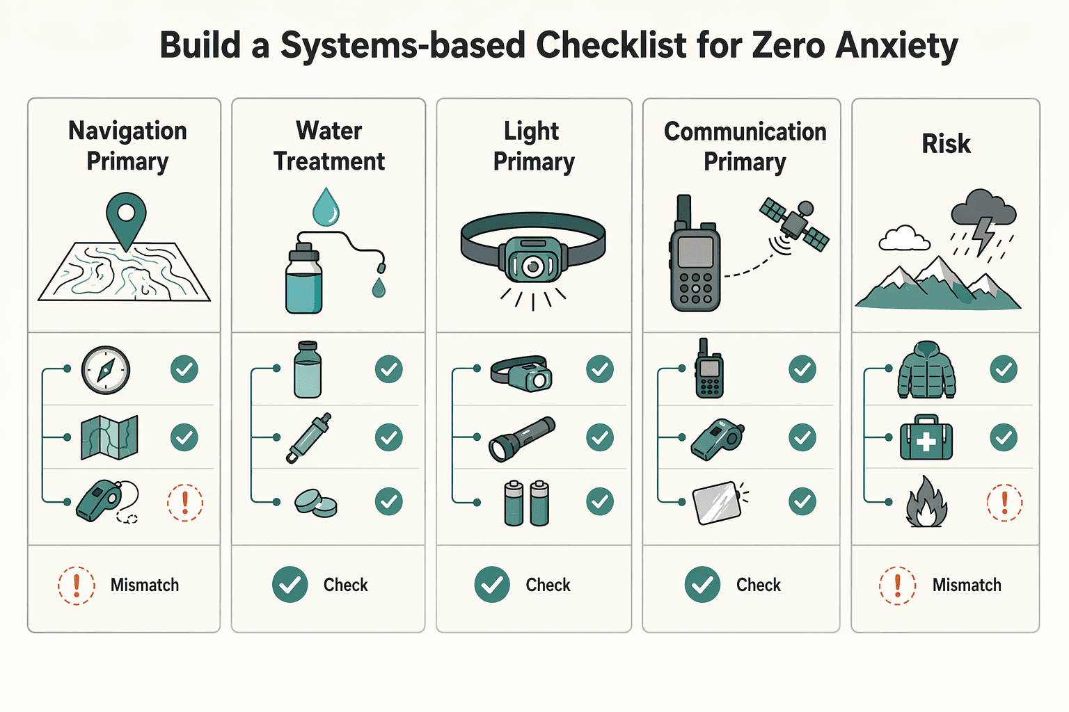 Diagram showing Step 2: Build a Systems-Based Checklist for Zero Anxiety for How to Pack a Backpack for a Multi-Day Hike.