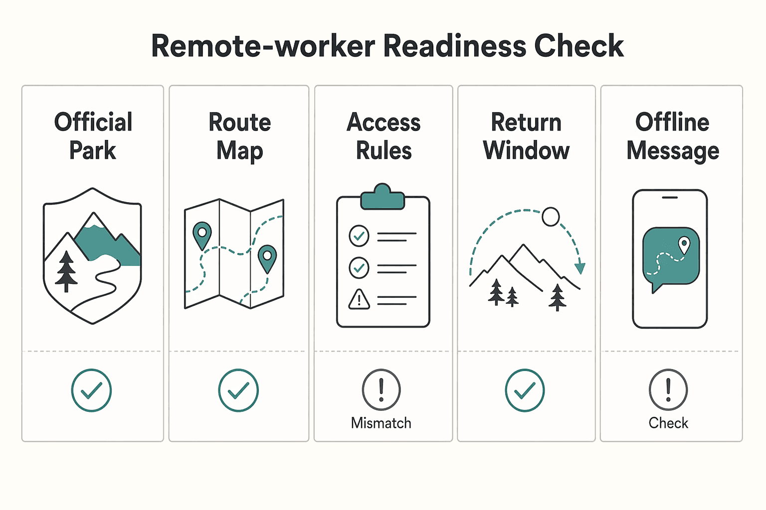 Diagram showing Remote-worker readiness check for The Best Hiking Trails in the US National Parks.