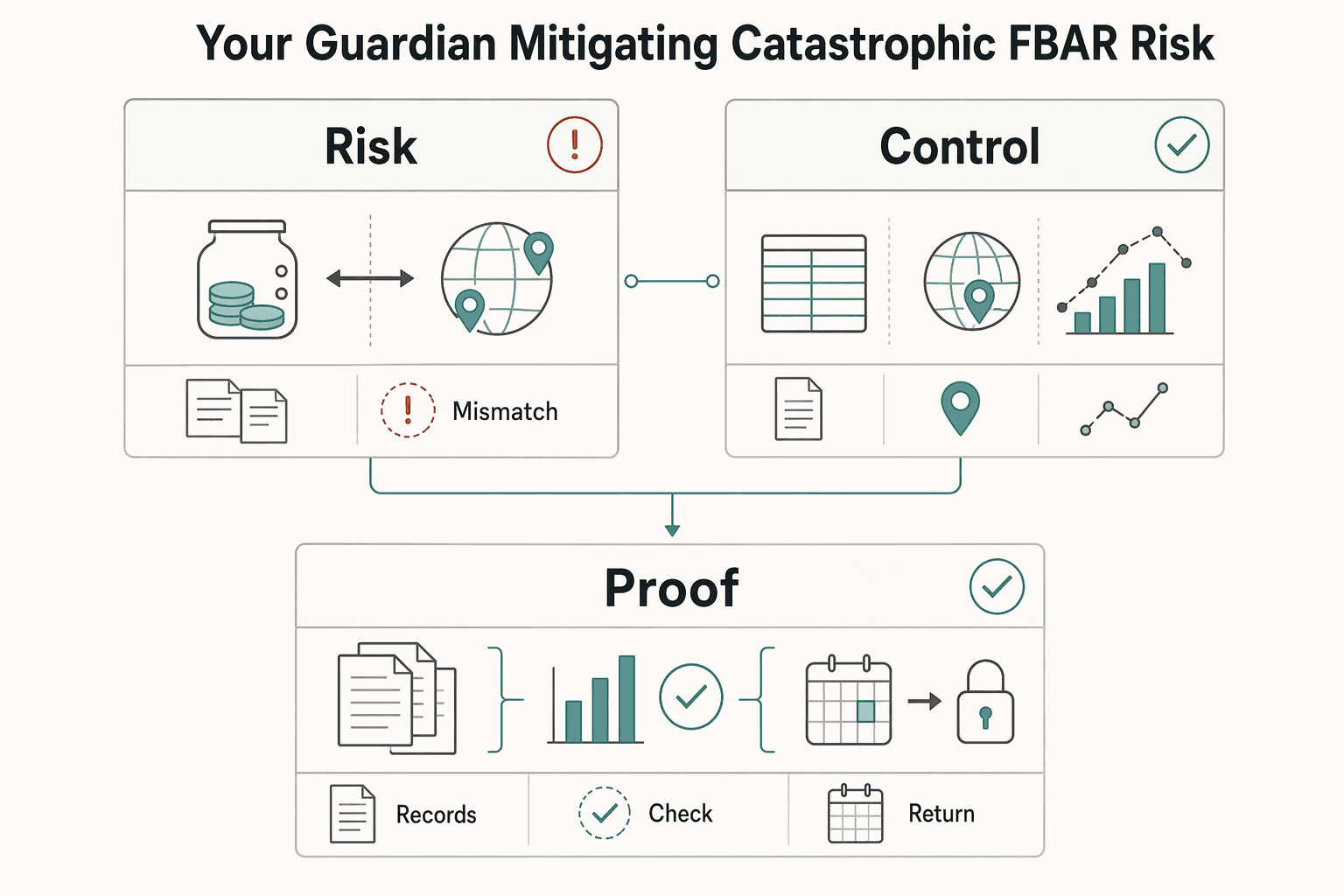 Diagram showing Part 3: Your Guardian - Mitigating Catastrophic FBAR Risk for Using Wise 'Jars' to Automatically Set Aside Tax Money for Multiple Jurisdictions.