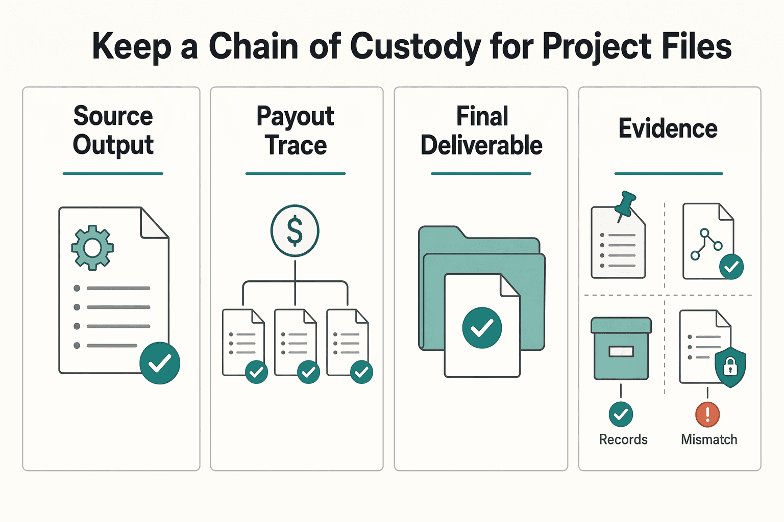 Diagram showing Keep a chain of custody for project files for An AI Prompt Engineer's Guide to IP Rights and Ownership of Generated Content.