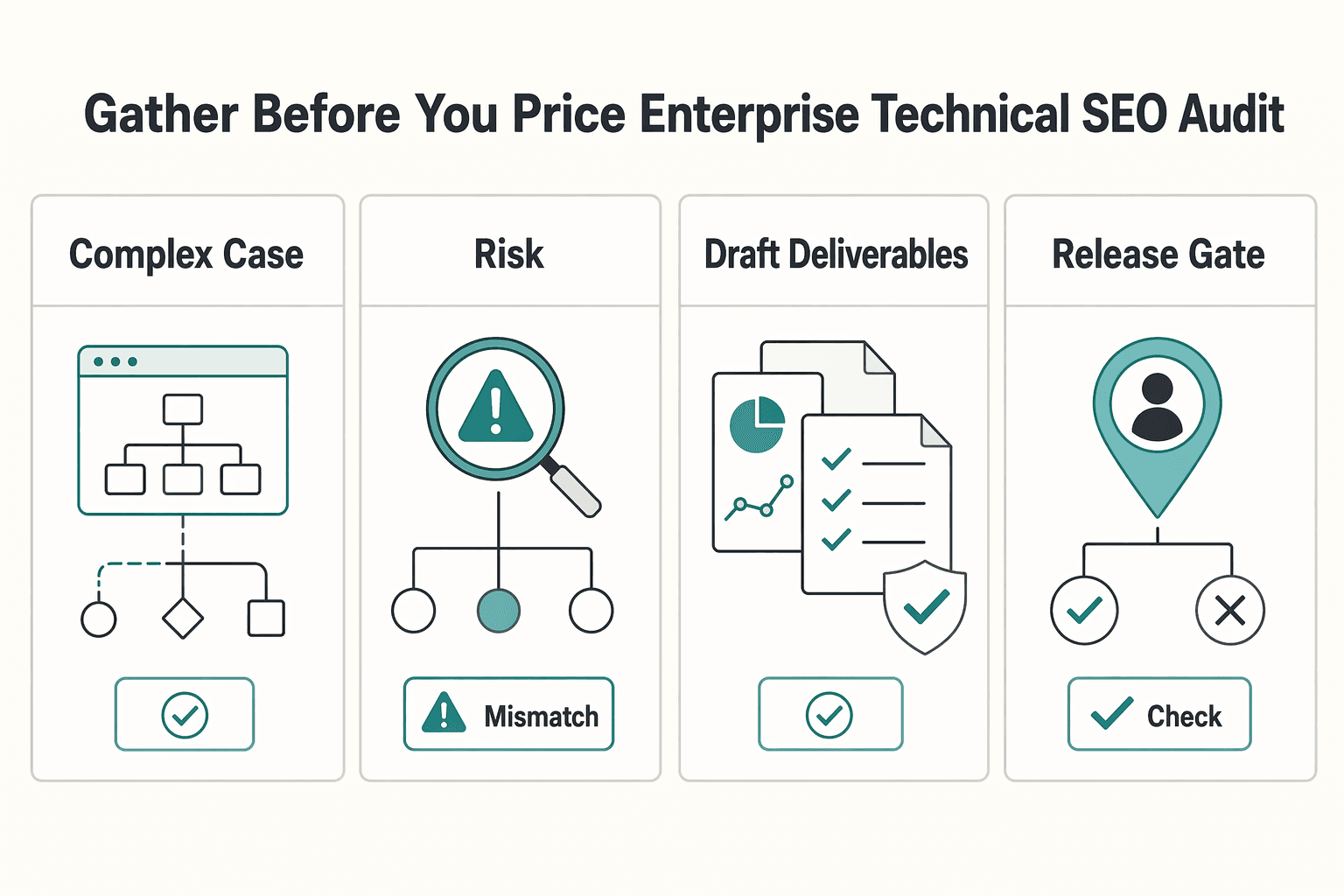 Diagram showing What to gather before you price an enterprise technical SEO audit for How to Price a Technical SEO Audit for an Enterprise Website.