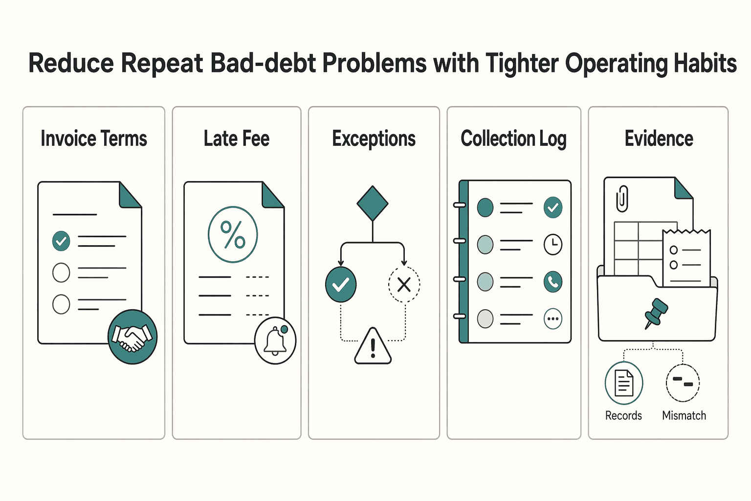 Diagram showing Reduce repeat bad-debt problems with tighter operating habits for When Freelancers Can Claim Bad Debt Deductions on Unpaid Invoices.