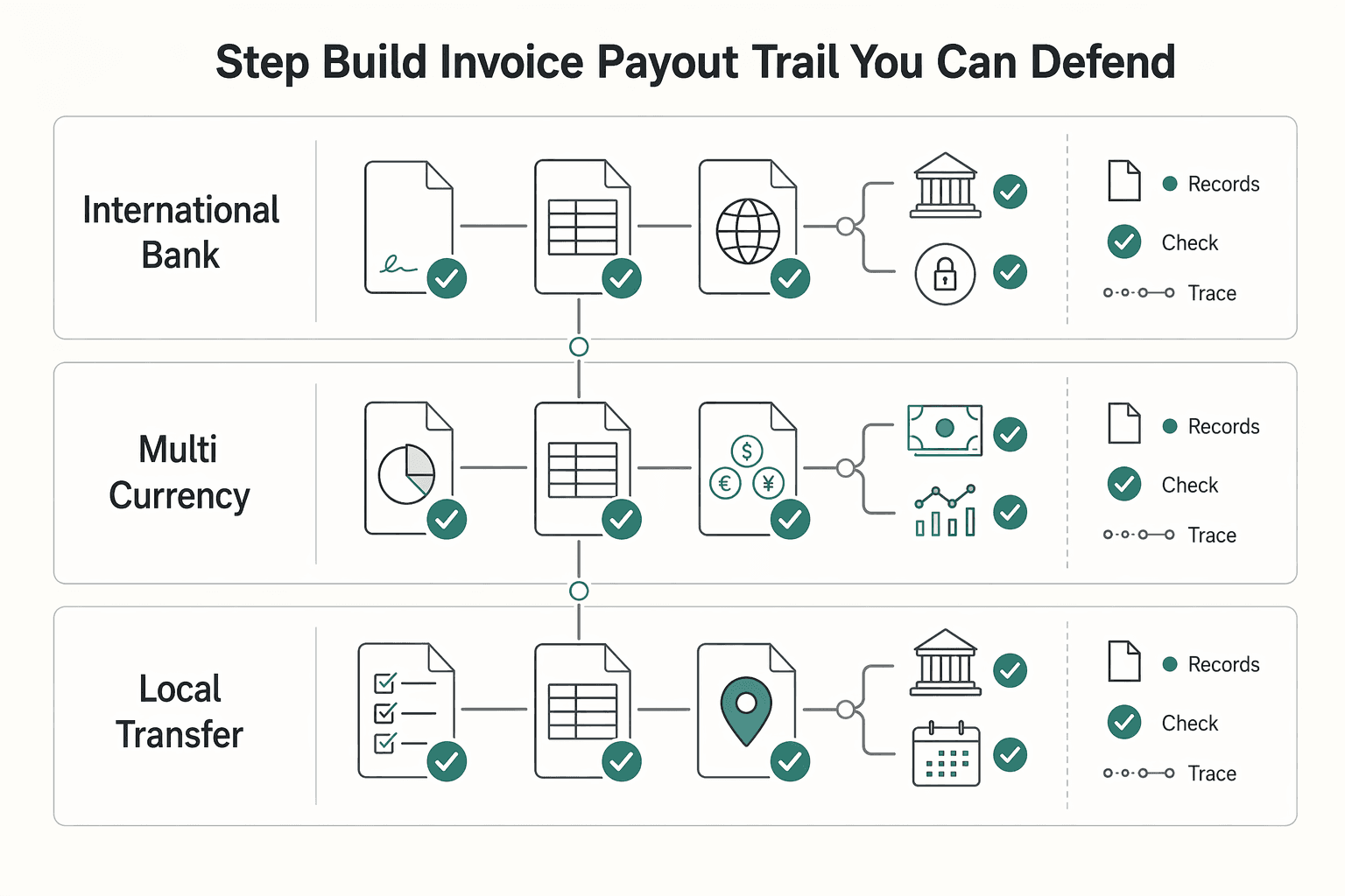 Diagram showing Step 2. Build an invoice and payout trail you can defend later for How to Manage a Client Project in a Different Language Using Translation Tools.