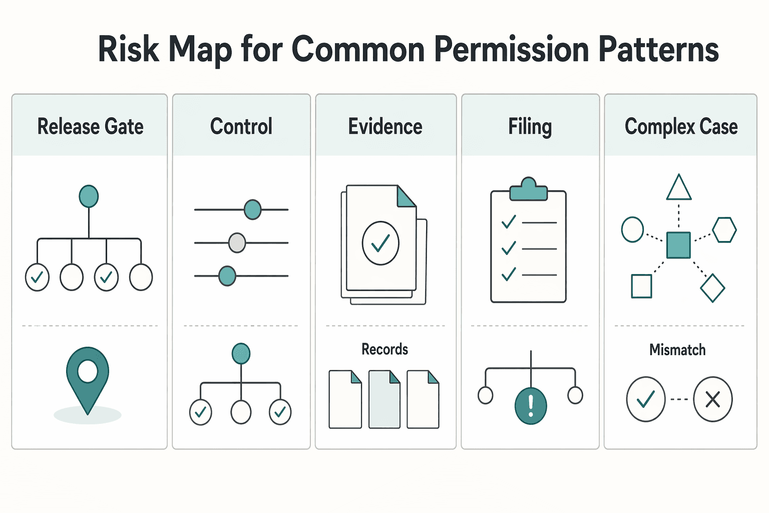 Diagram showing Risk map for common permission patterns for Do I Need to File an FBAR for a Company Account I Have Signature Authority Over?.