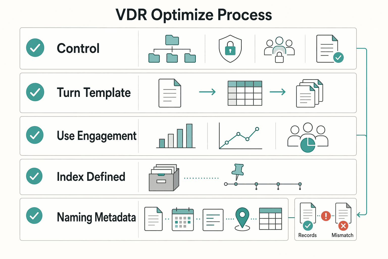 Diagram showing Framework Part 3: How to Use a VDR to Optimize Your Process for The Best Virtual Data Room (VDR) Software.