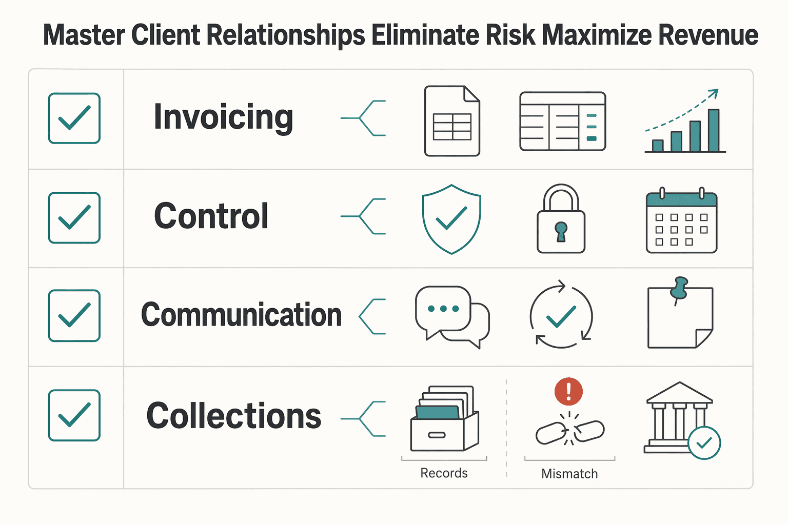 Diagram illustrating Pillar 1: Master Client Relationships to Eliminate Risk & Maximize Revenue.
