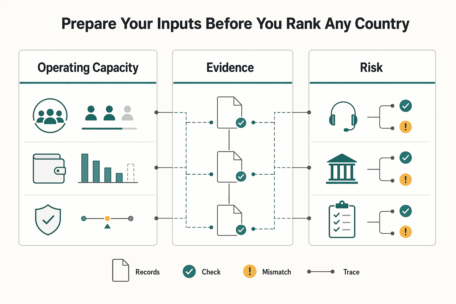 Diagram showing Prepare your inputs before you rank any country for How to Choose Your First International Market for Expansion.