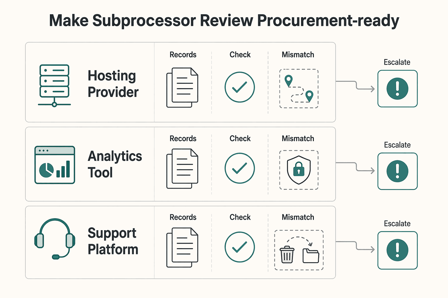 Diagram showing Make subprocessor review procurement-ready for The Legal Considerations of Expanding a SaaS Business to the EU.