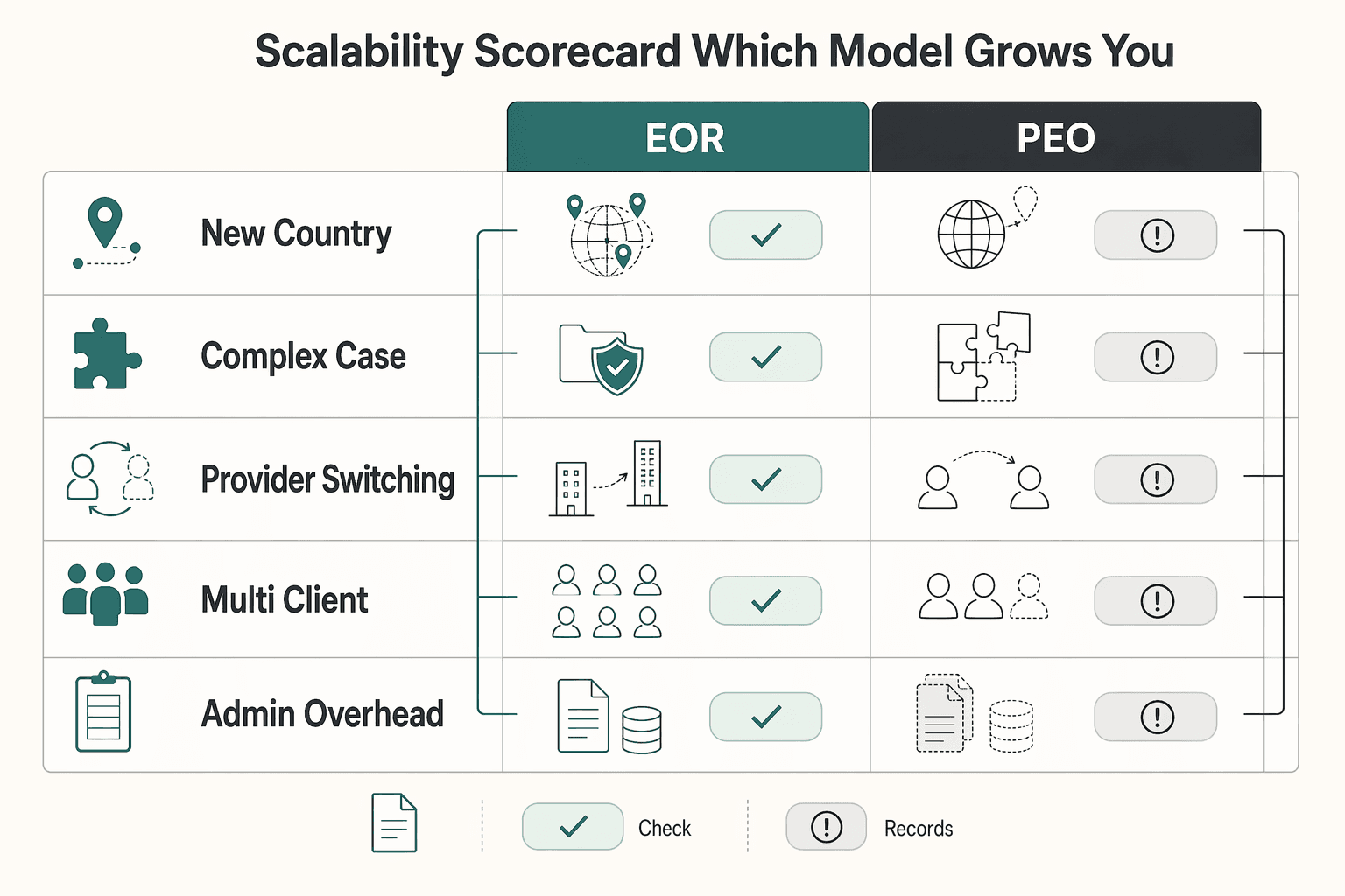 Diagram showing Pillar 3: The Scalability Scorecard - Which Model Grows With You? for EOR vs. PEO: What's the Difference?.
