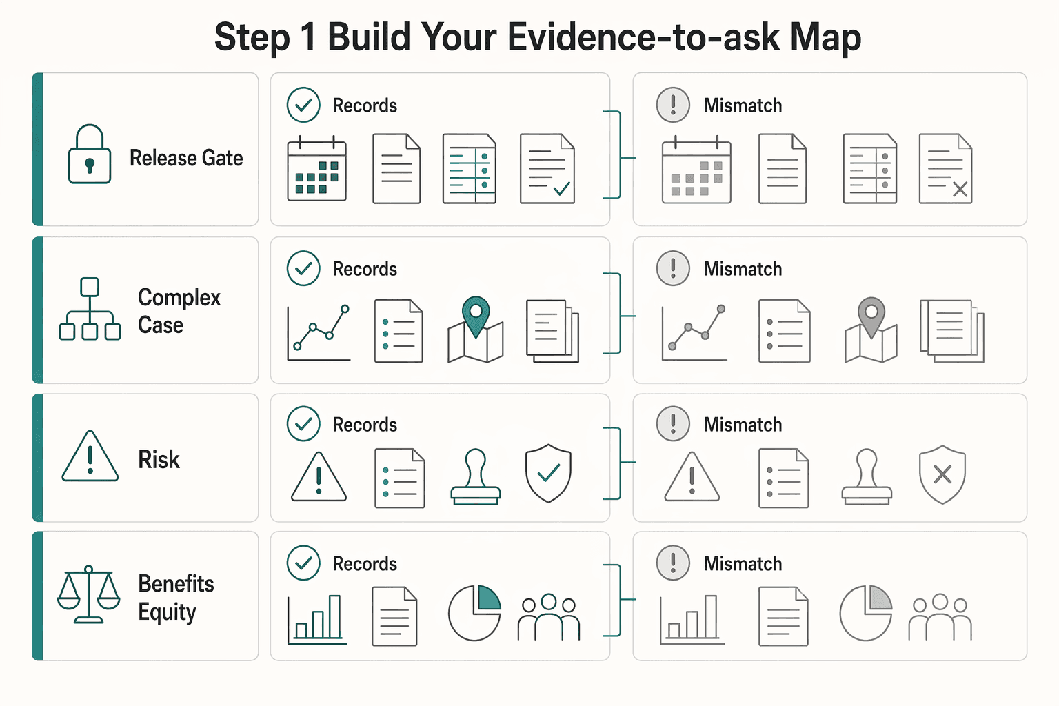 Diagram showing Step 1 Build your evidence-to-ask map for How International Professionals Should Audit and Negotiate Severance Pay.