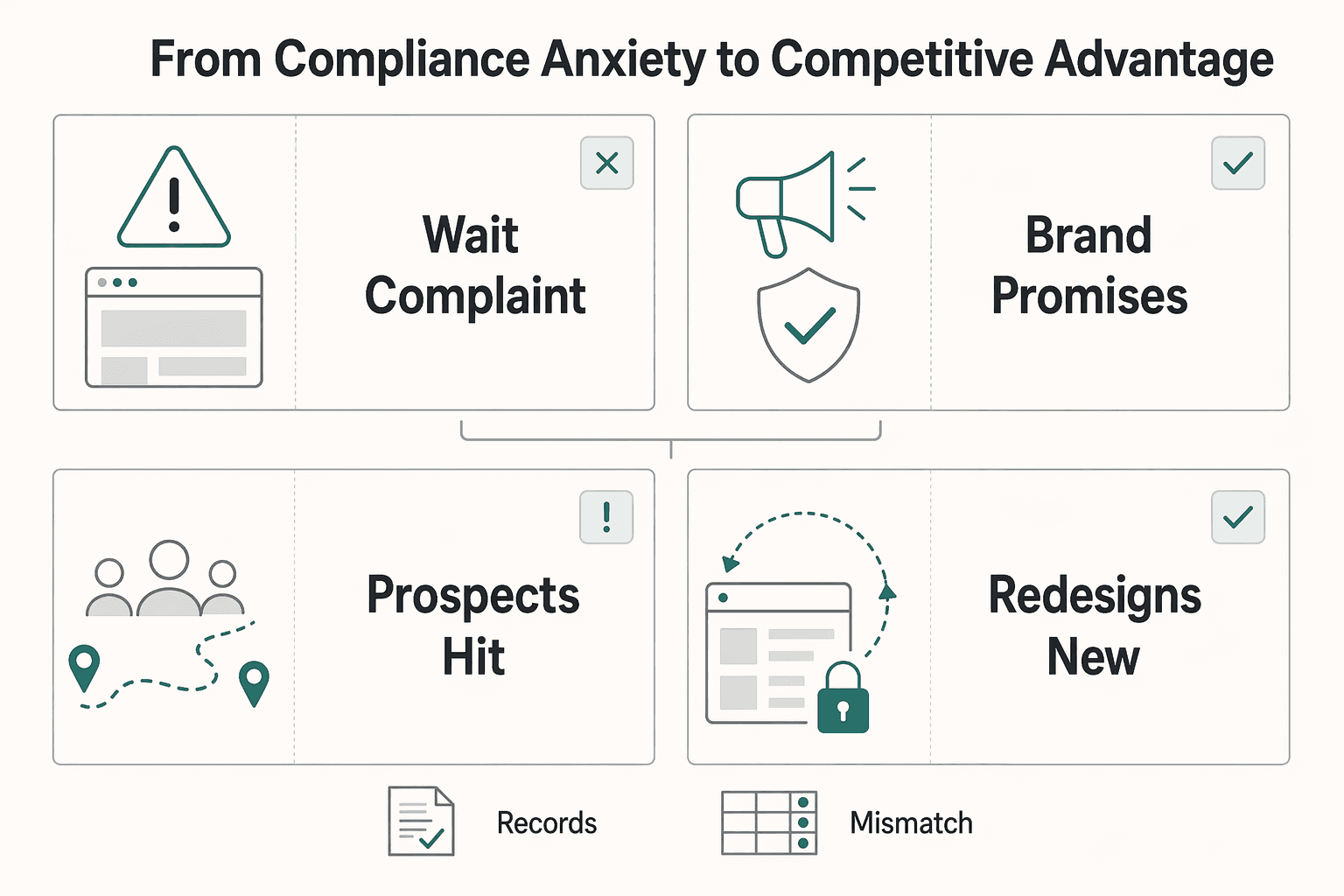 Diagram showing From Compliance Anxiety to Competitive Advantage for ADA Website Compliance for Small Businesses Serving the Public.