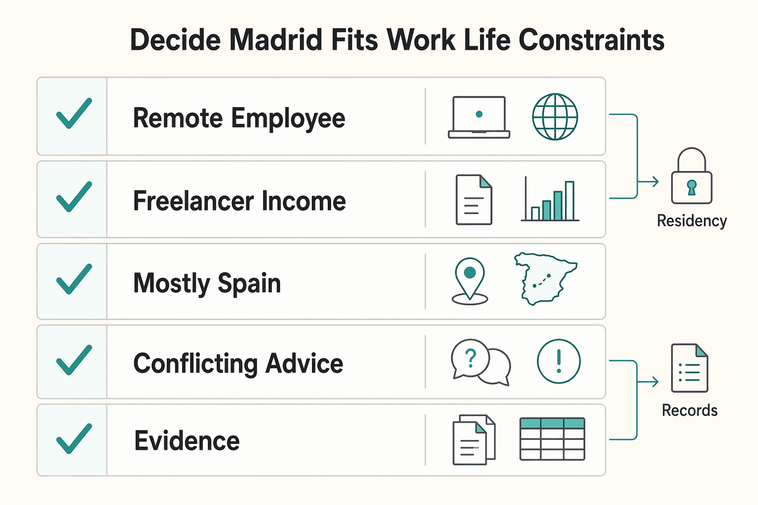 Diagram showing Decide if Madrid fits your work and life constraints for Madrid Digital Nomad Guide for 2026 Relocation Decisions.