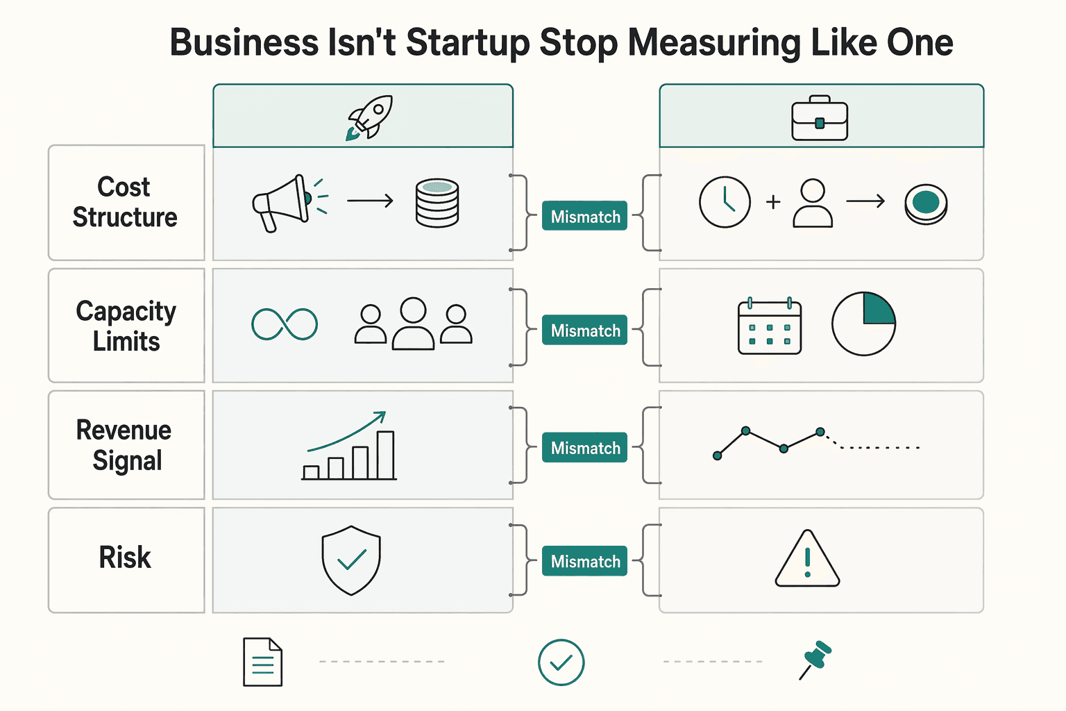 Diagram showing Your Business Isn't a Startup. Stop Measuring It Like One. for LTV to CAC Ratio for Freelancers Who Need Predictable Cashflow.