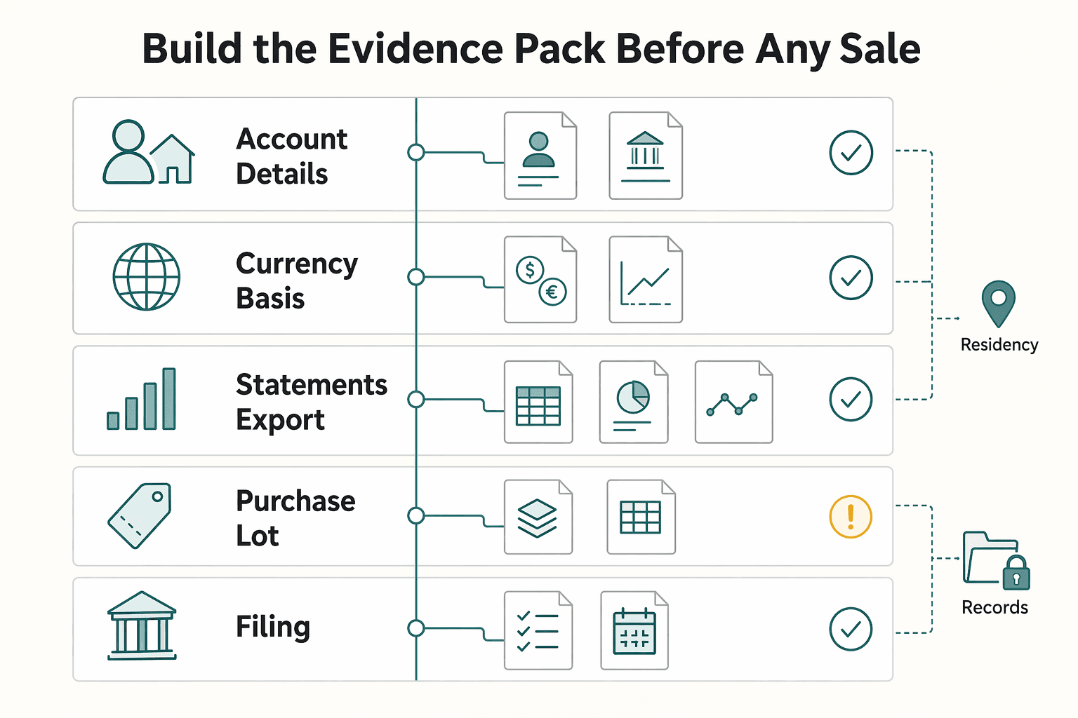Diagram showing Build the evidence pack before any sale for Tax-Loss Harvesting for U.S. Expats Living Abroad.