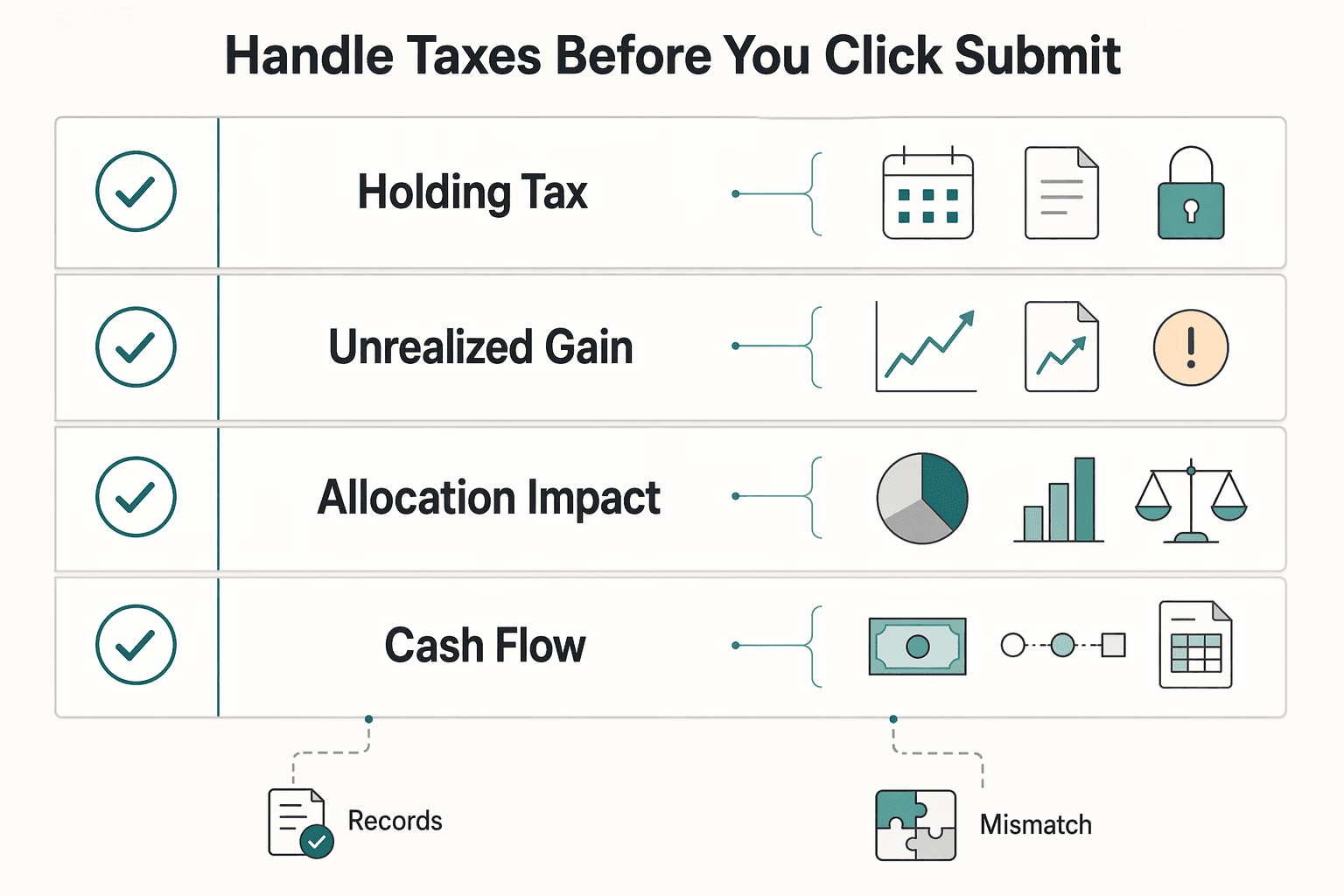 Diagram showing Handle taxes before you click submit for How to Rebalance Your Investment Portfolio Without Cashflow Stress.