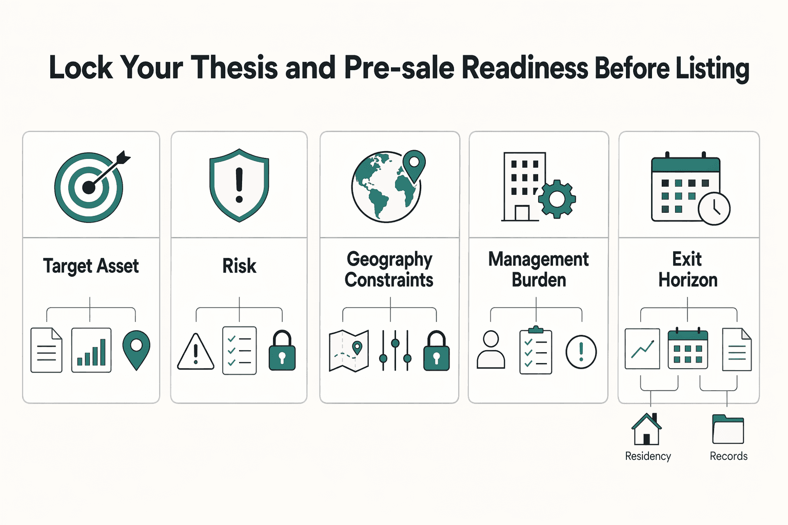 Diagram showing Lock your thesis and pre-sale readiness before listing for How to Do a 1031 Exchange for Investment Property.