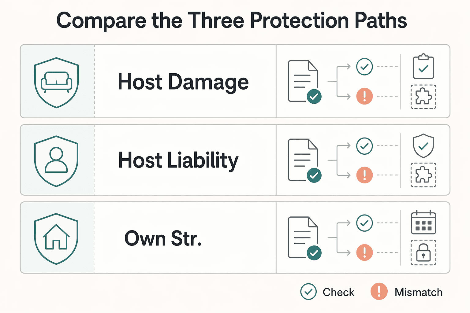 Diagram showing Compare the three protection paths for AirCover Is Backup for Hosts, Not Your Primary Insurance Plan.