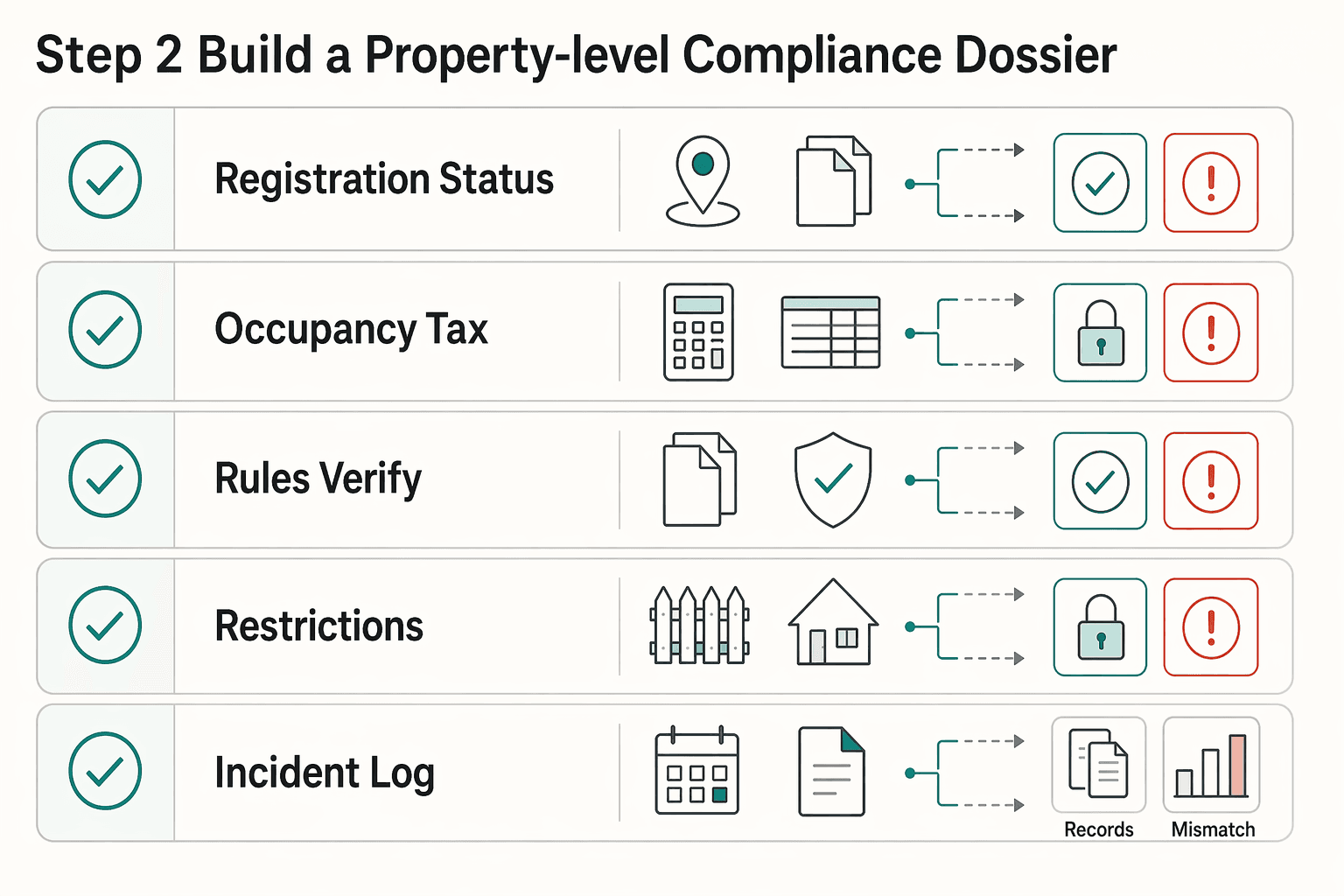 Diagram showing Step 2. Build a property-level compliance dossier for How to Scale an Airbnb Business.