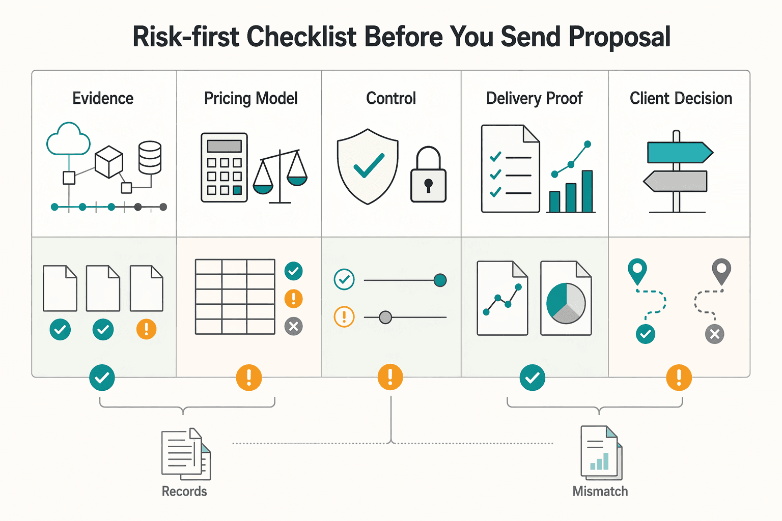 Diagram showing Use This Risk-First Checklist Before You Send the Proposal for How to Price a Cloud Infrastructure Audit.