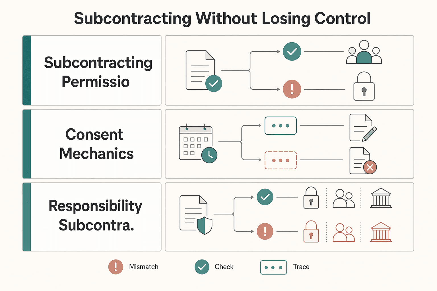 Diagram showing Subcontracting without losing control for The Assignment Clause in a Freelance Contract.