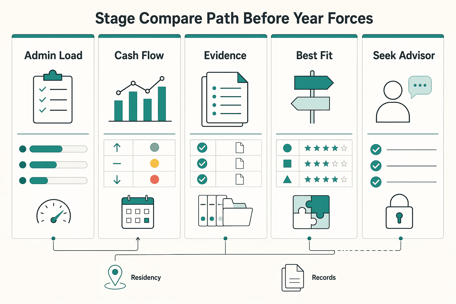 Diagram showing Stage 3. Compare your path before the year forces it for Portugal Simplified Regime for Freelancers in 2026.