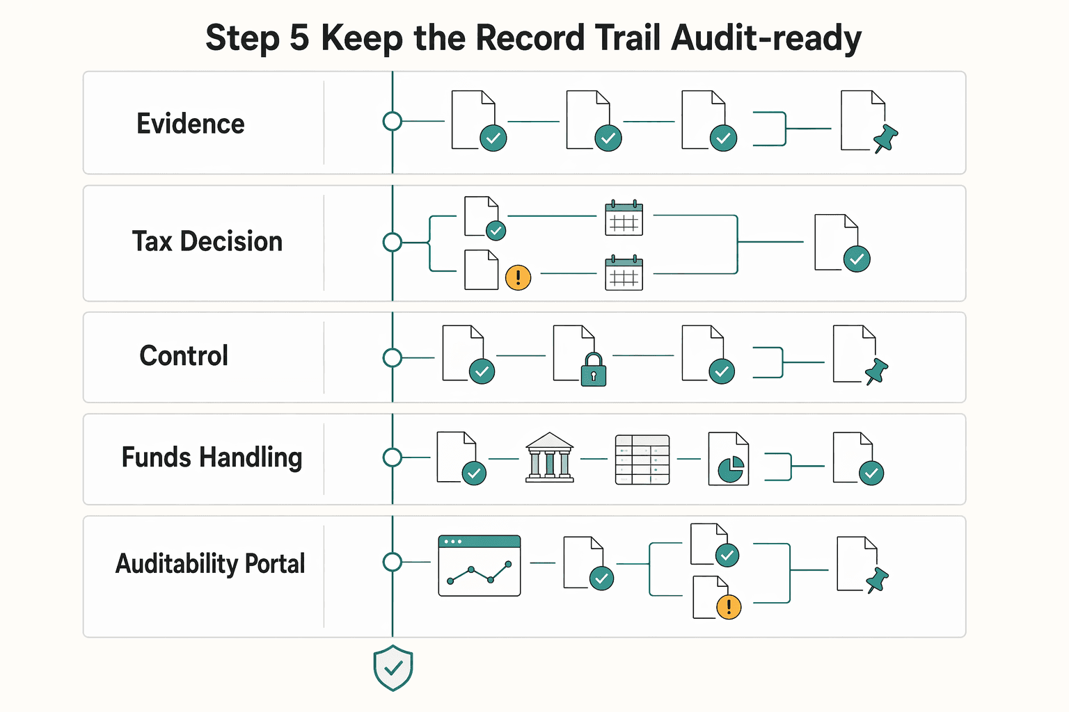 Diagram showing Step 5. Keep the record trail audit-ready for How to Automate Invoicing with Stripe for a Webflow Site: A 3-Stage Maturity Model.