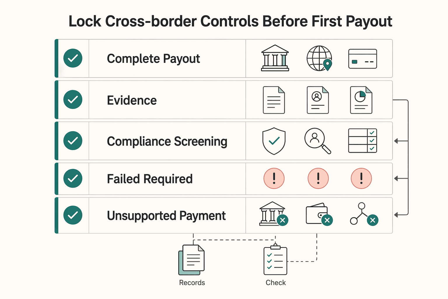 Diagram showing Lock cross-border controls before first payout for How to Structure an Affiliate Agreement for Your Digital Product.