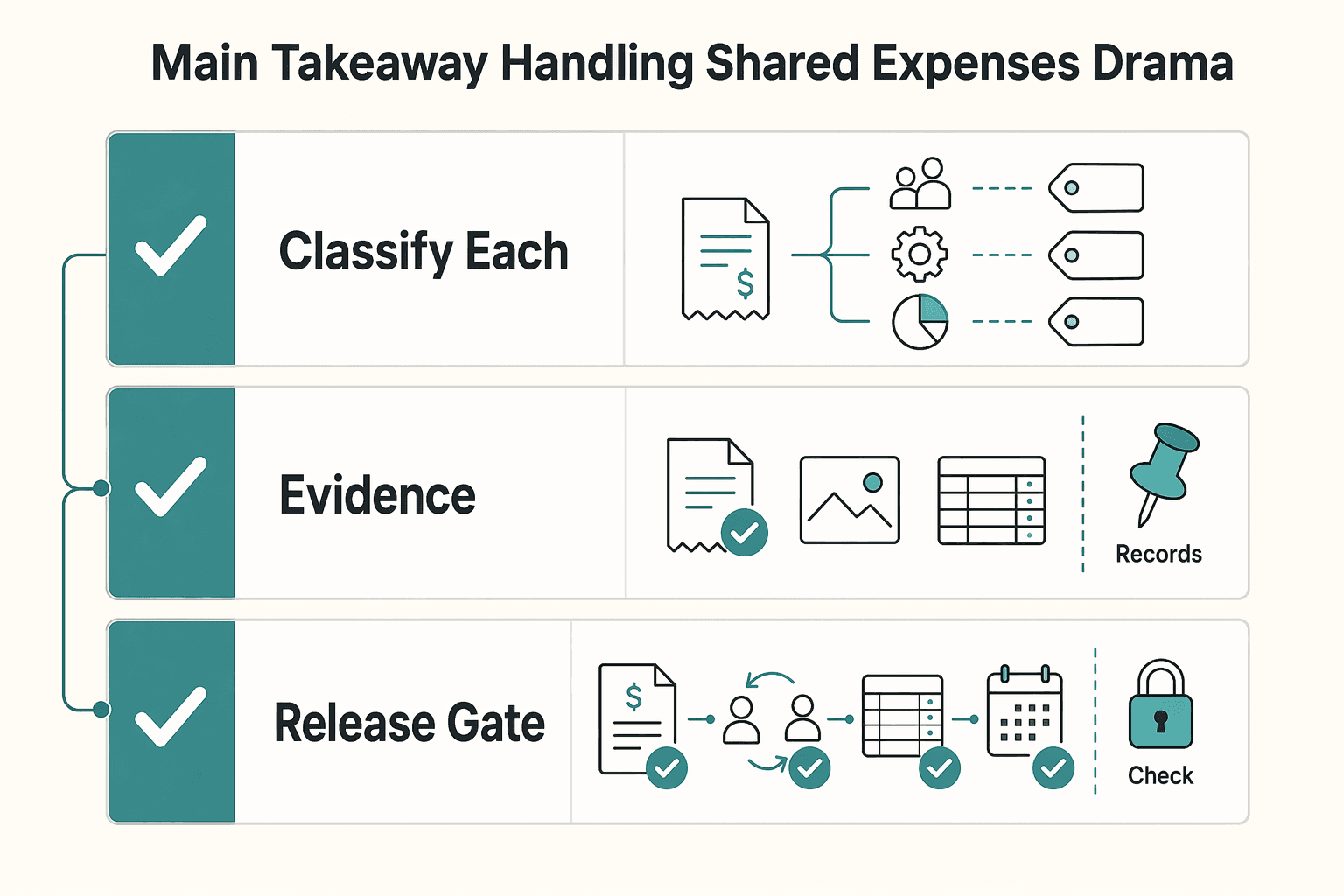 Diagram showing The main takeaway for handling shared expenses without drama for The Best Way to Handle Shared Expenses with a Freelance Collaborator.