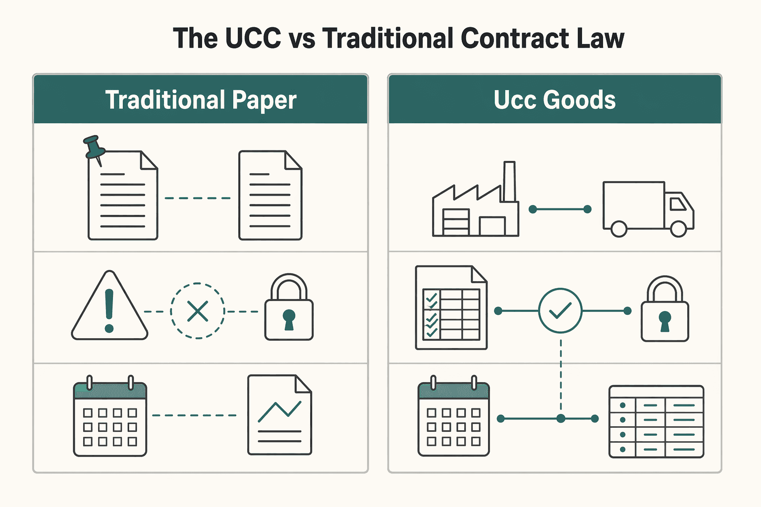 Diagram showing Understanding the Battlefield: The UCC vs. Traditional Contract Law for Battle of the Forms Under the UCC for Freelancers.
