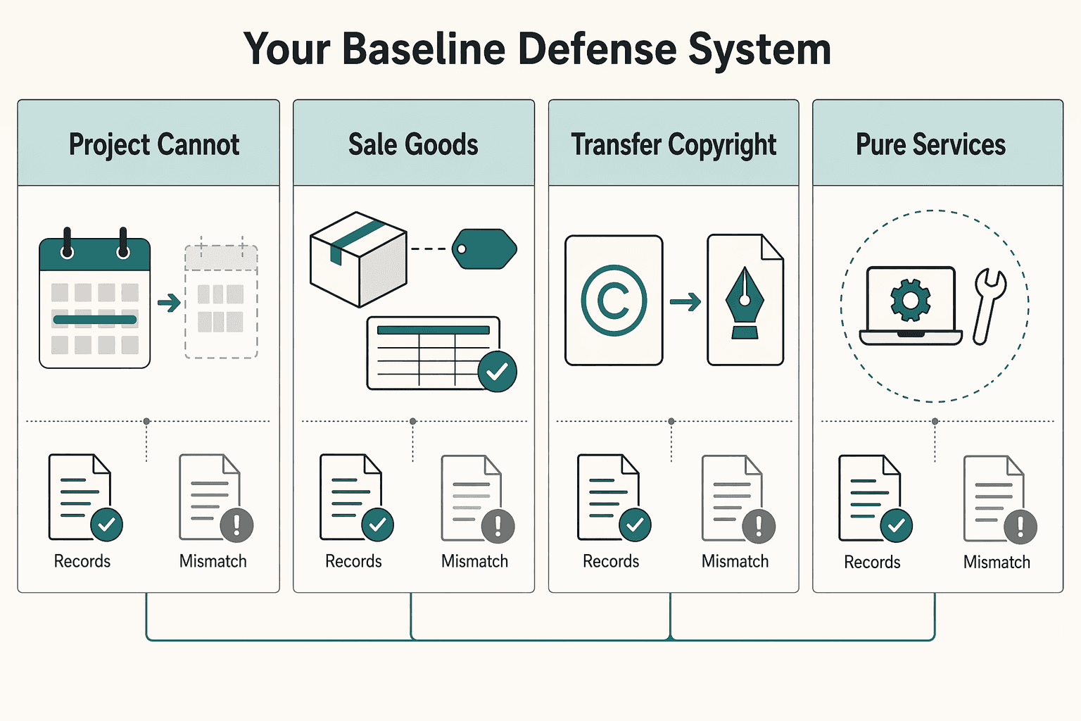 Diagram showing The Statute of Frauds: Your Baseline Defense System for Statute of Frauds for Freelance Agreements.