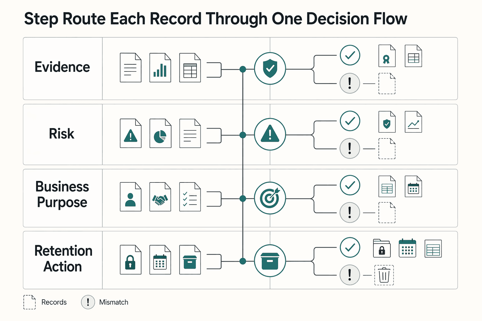 Diagram showing Step 1. Route each record through one decision flow for How to Create a Document Retention Policy.
