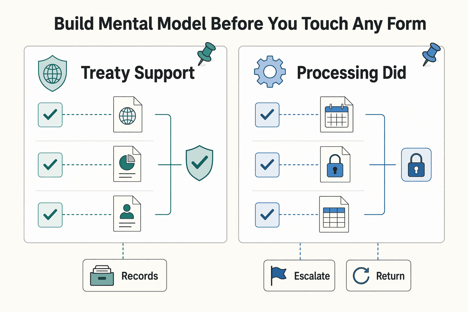 Diagram showing Build the Mental Model Before You Touch Any Form for Understanding the Independent Personal Services Article in Tax Treaties.