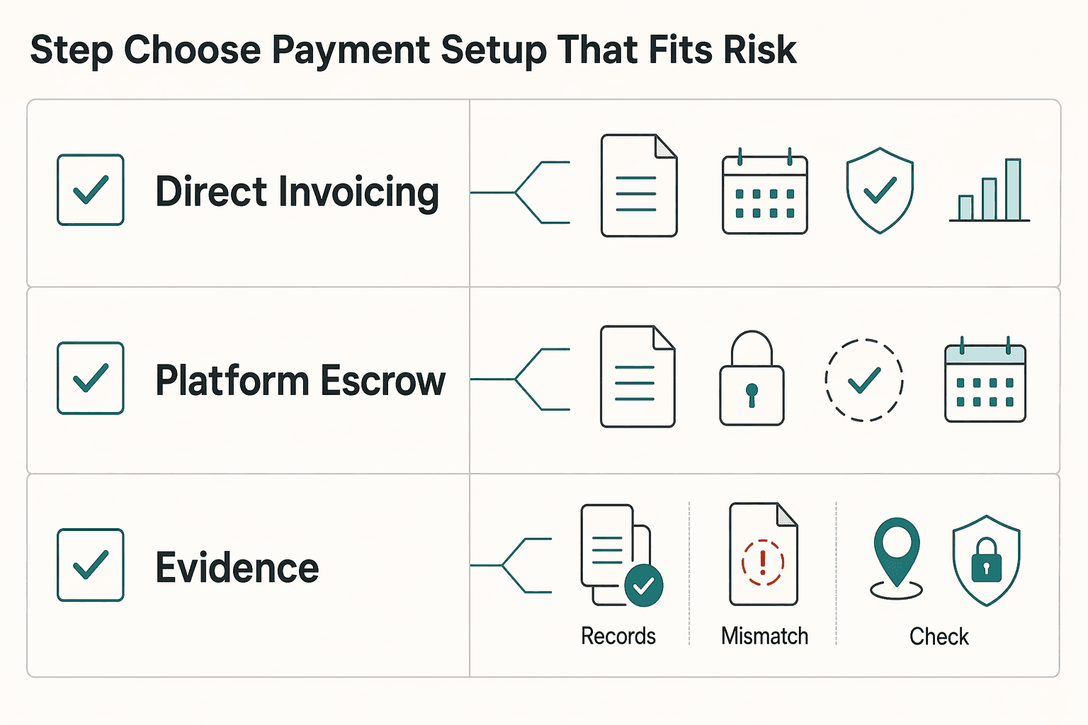 Diagram showing Step 3. Choose the payment setup that fits the risk for How to Vet a New Client for Financial Stability.