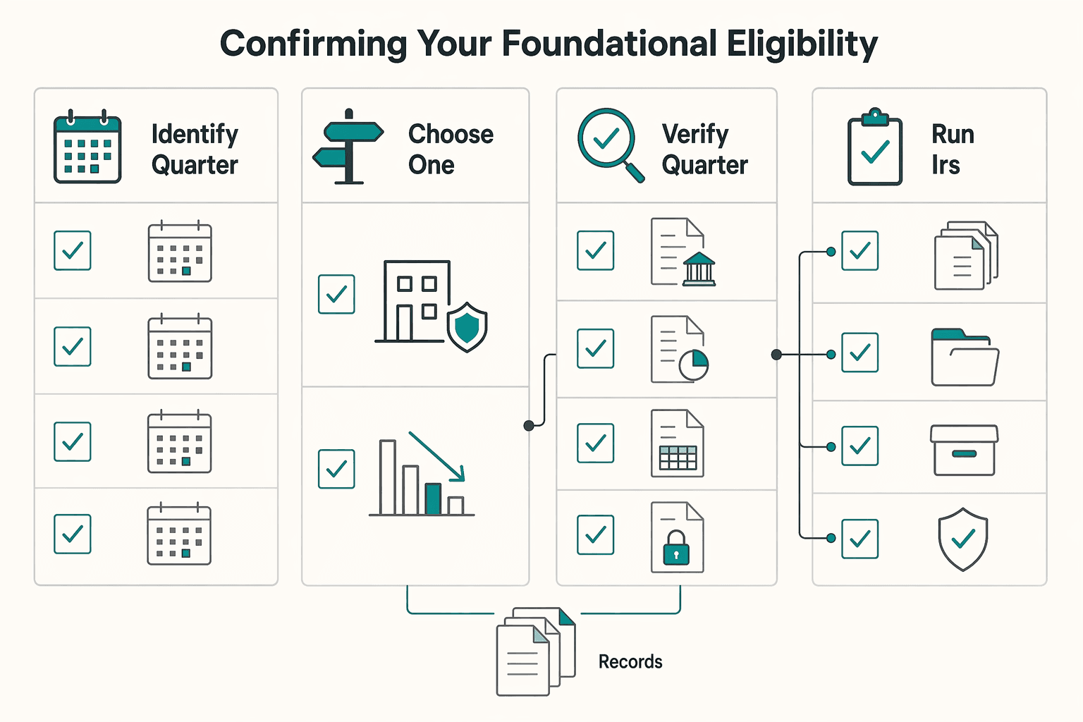 Diagram showing The 5-Minute Self-Audit: Confirming Your Foundational Eligibility for S-Corp ERC Guide: Eligibility, Owner Wages, Filing Deadlines, and Audit Readiness.