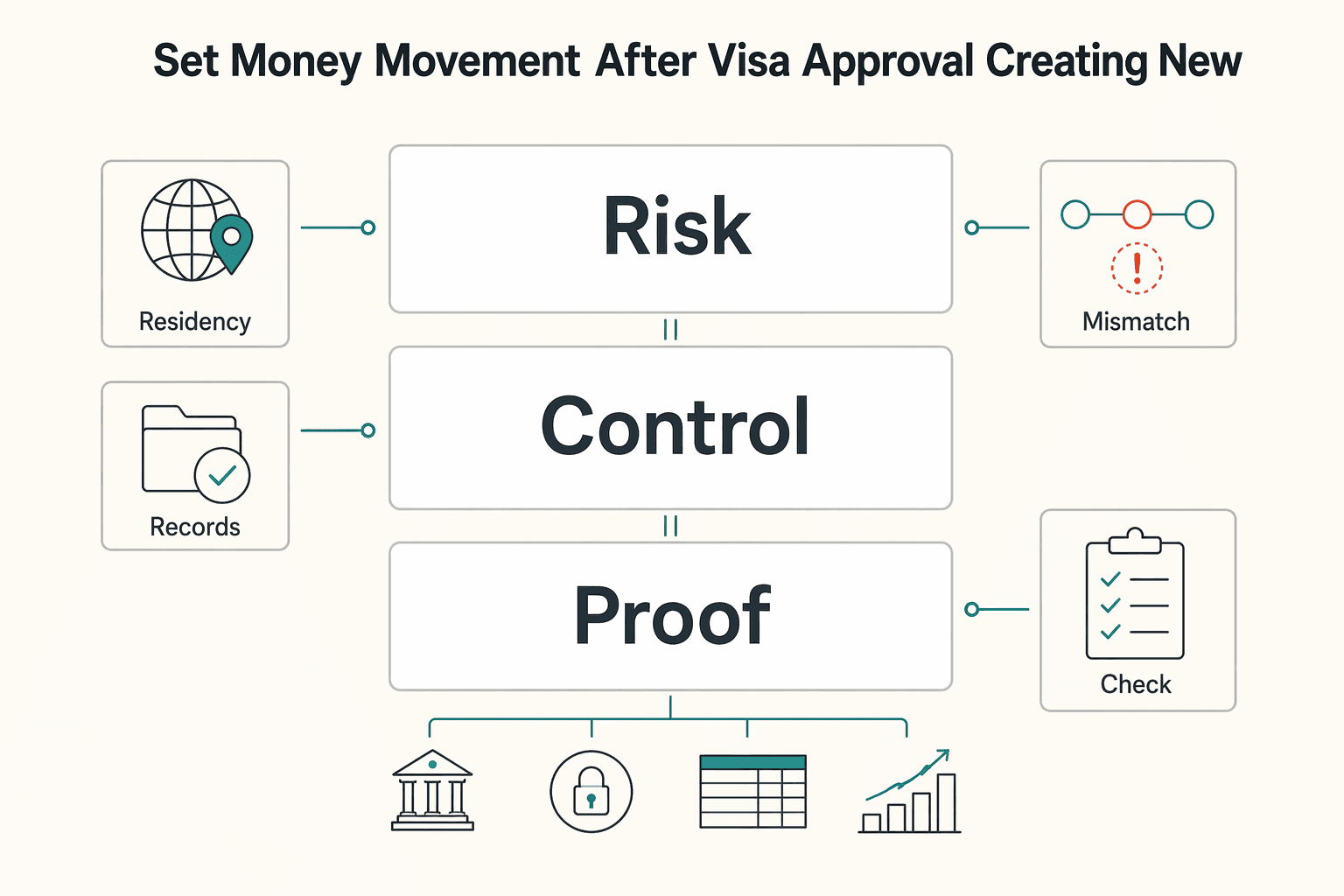 Diagram showing Set up money movement after visa approval without creating new risk for Asia Remote Work Visa Planning for Thailand, Japan, Malaysia, and Indonesia.