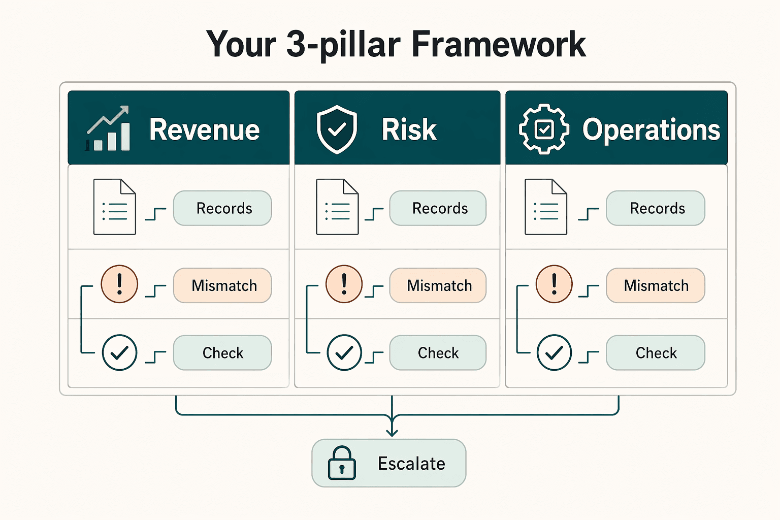 Diagram showing The 'Business-of-One' Operating System: Your 3-Pillar Framework for Implementation Intentions for a Business of One: Revenue, Risk, and Operations.