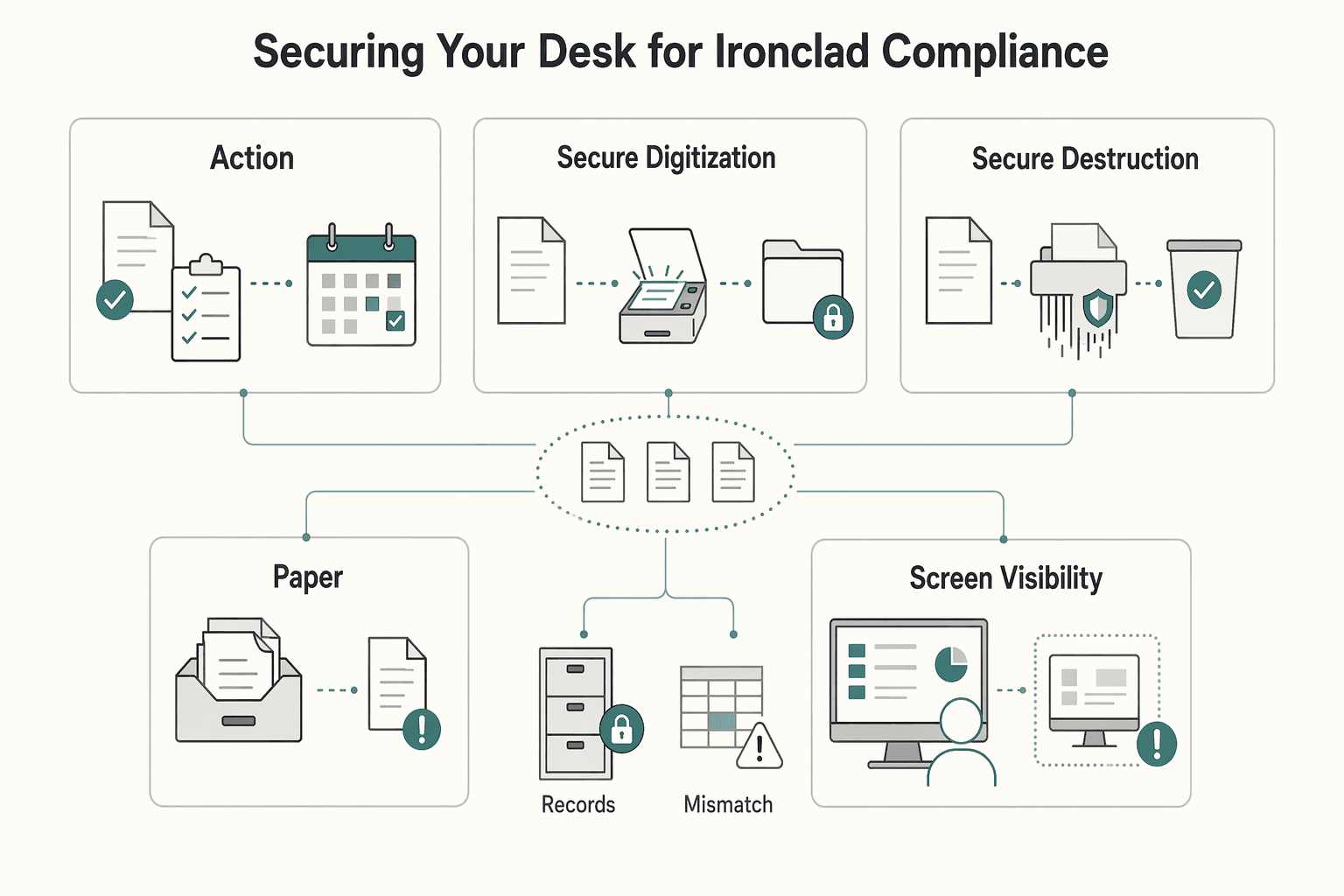 Diagram showing The Unspoken Liability: Securing Your Desk for Ironclad Compliance for How to Organize Your Desk for Maximum Productivity.