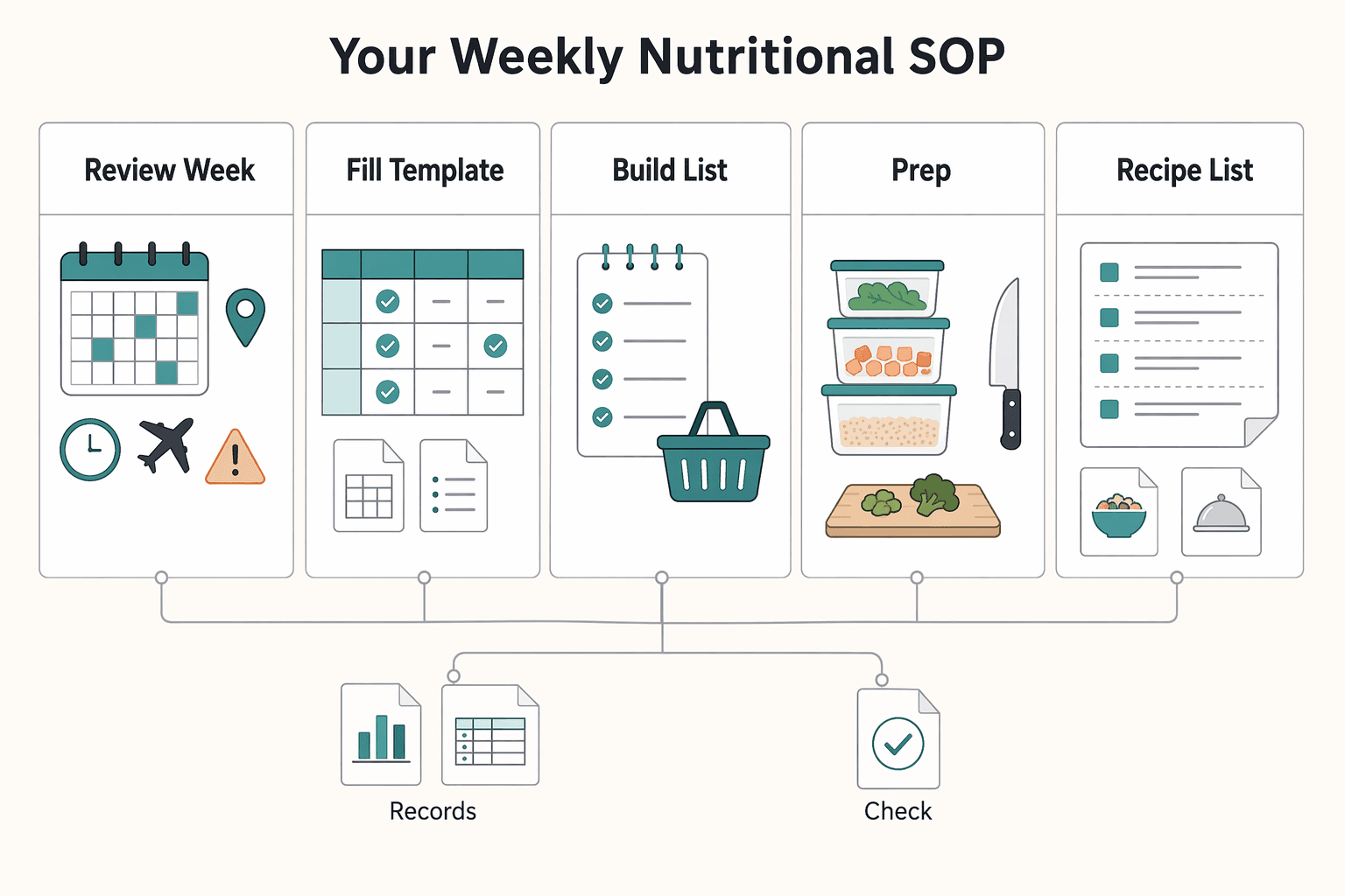 Diagram showing The 90-Minute "CEO Sunday Sit-Down": Your Weekly Nutritional SOP for How to Create a Meal Plan to Save Time and Money.