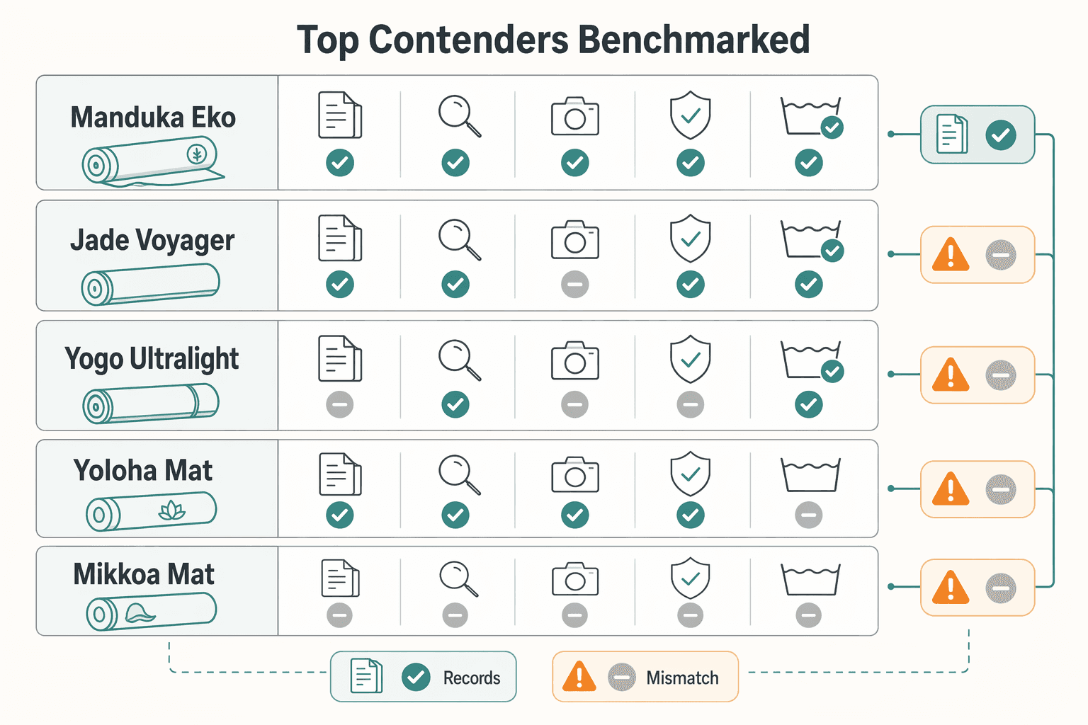 Diagram showing The 2024 Asset Analysis: Top Contenders Benchmarked for The Best Travel Yoga Mats.