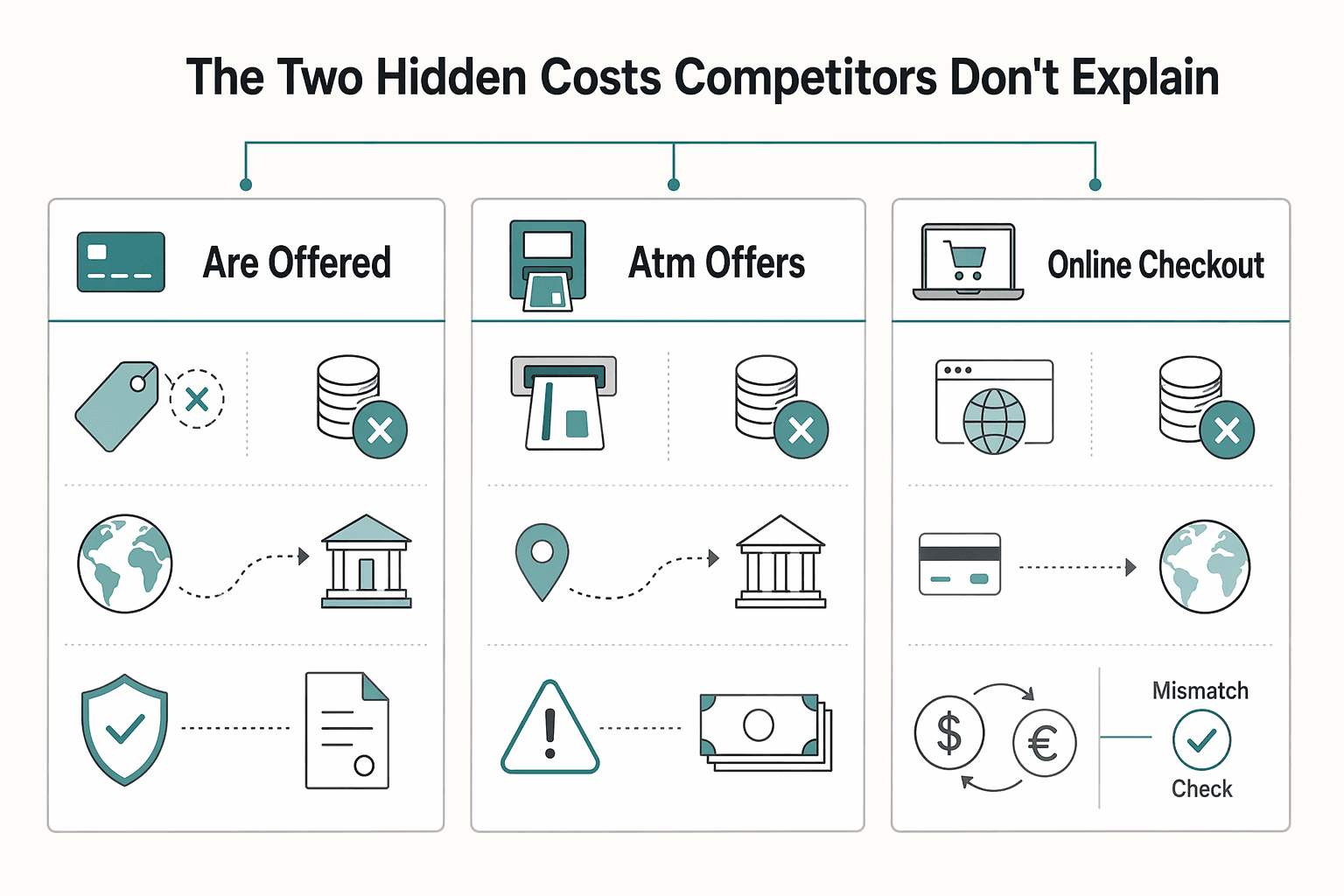 Diagram showing Beyond "No Fees": The Two Hidden Costs Competitors Don't Explain for The Best Credit Cards with No Foreign Transaction Fees.
