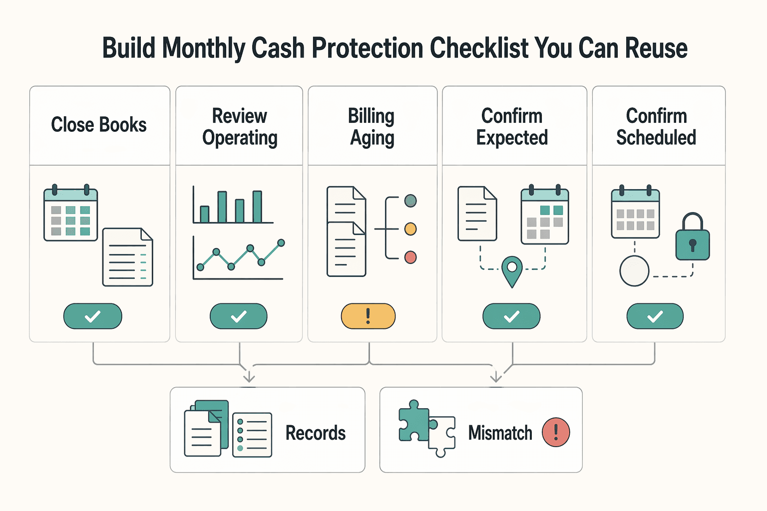 Diagram showing Build a monthly cash protection checklist you can reuse for How to Read a Cash Flow Statement.
